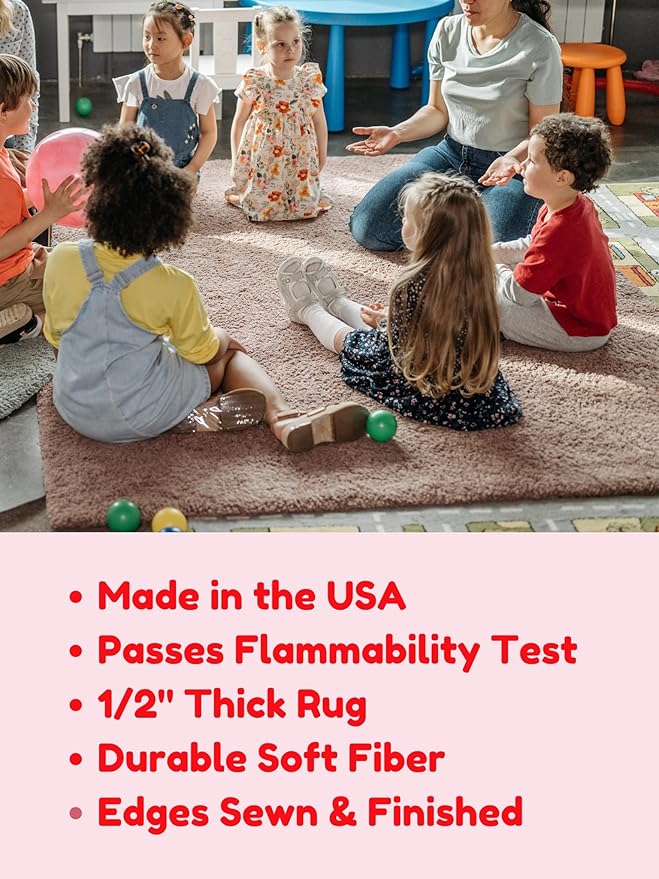 KOECKRITZ Soft and Colorful Kids Classroom Area Rugs (Passes Flammability Pill Test) Many Sizes and Bright Colors to Select from (6' x 6', Lemon)