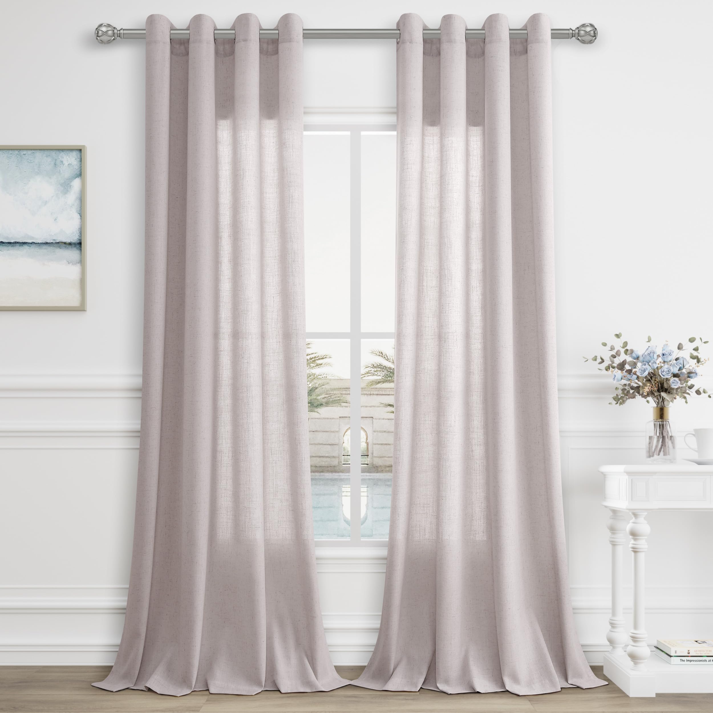 Aersas Champagne Linen Curtains 52x108in 2 Panels Grommet Light Filtering