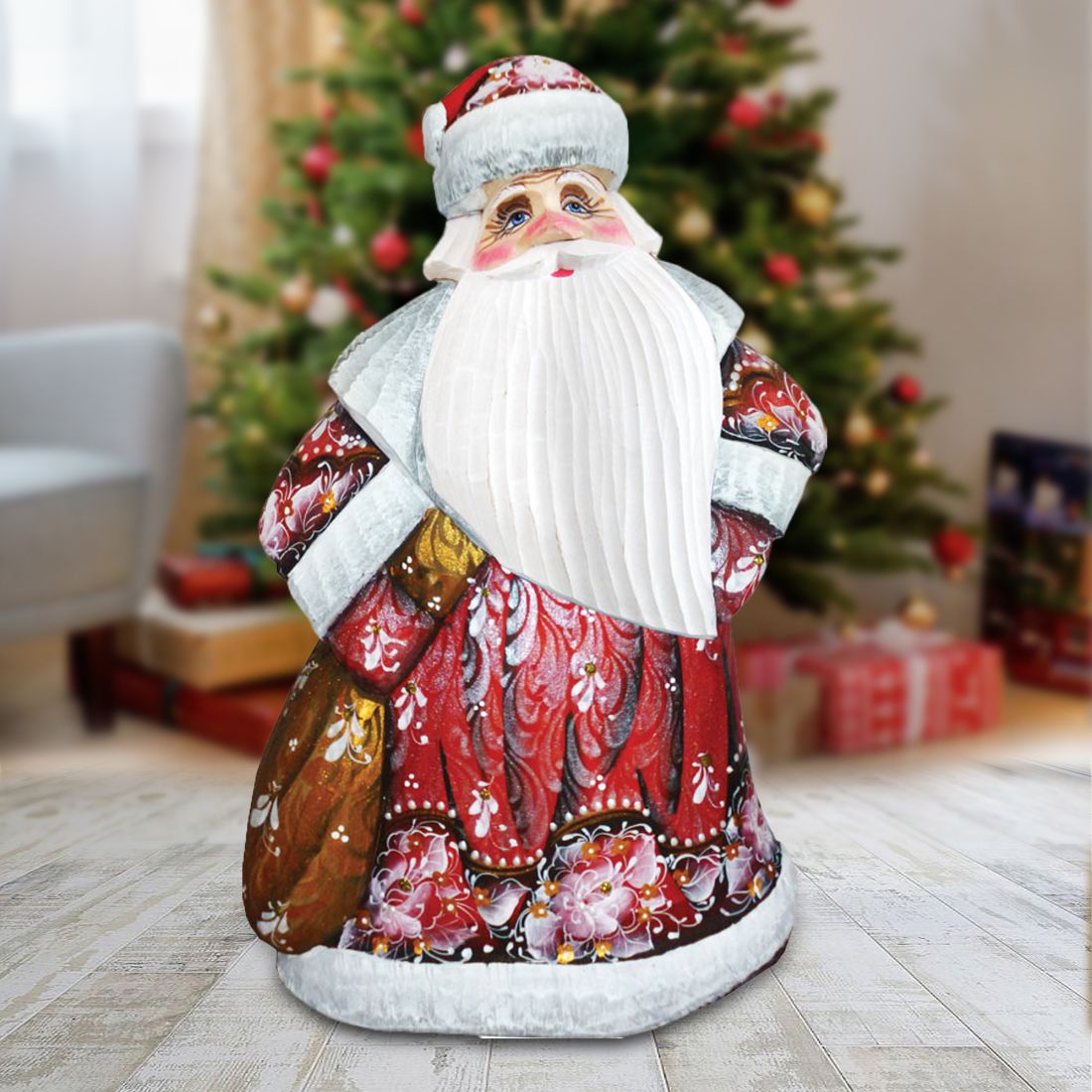 Dancing Santa in Red Hand-Painted Wood Carved Masterpiece by G. DeBrekht | Christmas Décor - 8201012-0