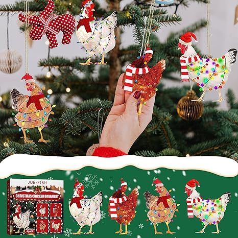 4 Pack Hanging Rooster Decorations, Hanging Chicken Christmas Ornaments