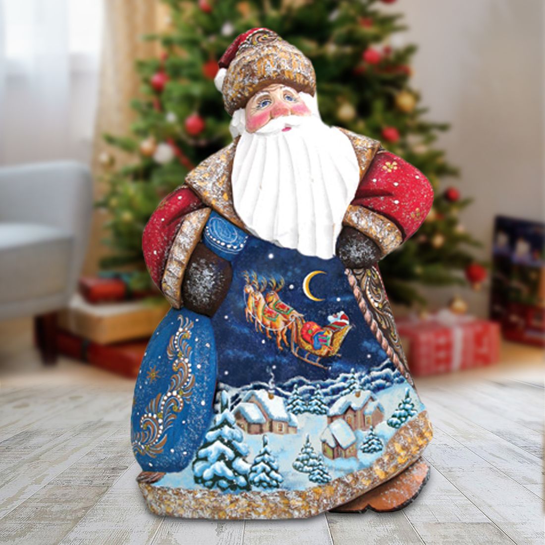 Up Away Dancing Santa Hand-Painted Wood Carved Masterpiece by G. DeBrekht | Christmas Décor - 8214813-0