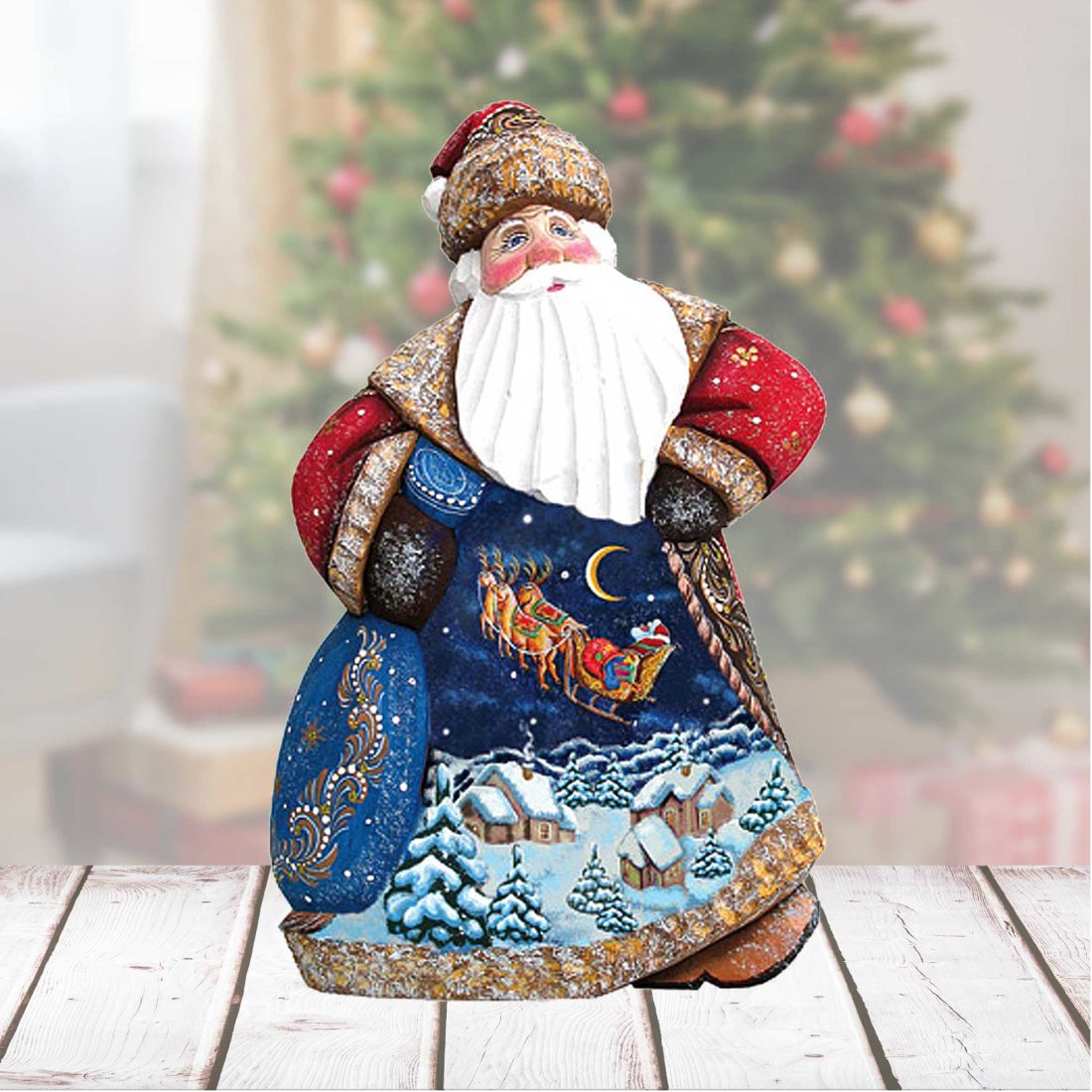 Up Away Dancing Santa Hand-Painted Wood Carved Masterpiece by G. DeBrekht | Christmas Décor - 8214813-1