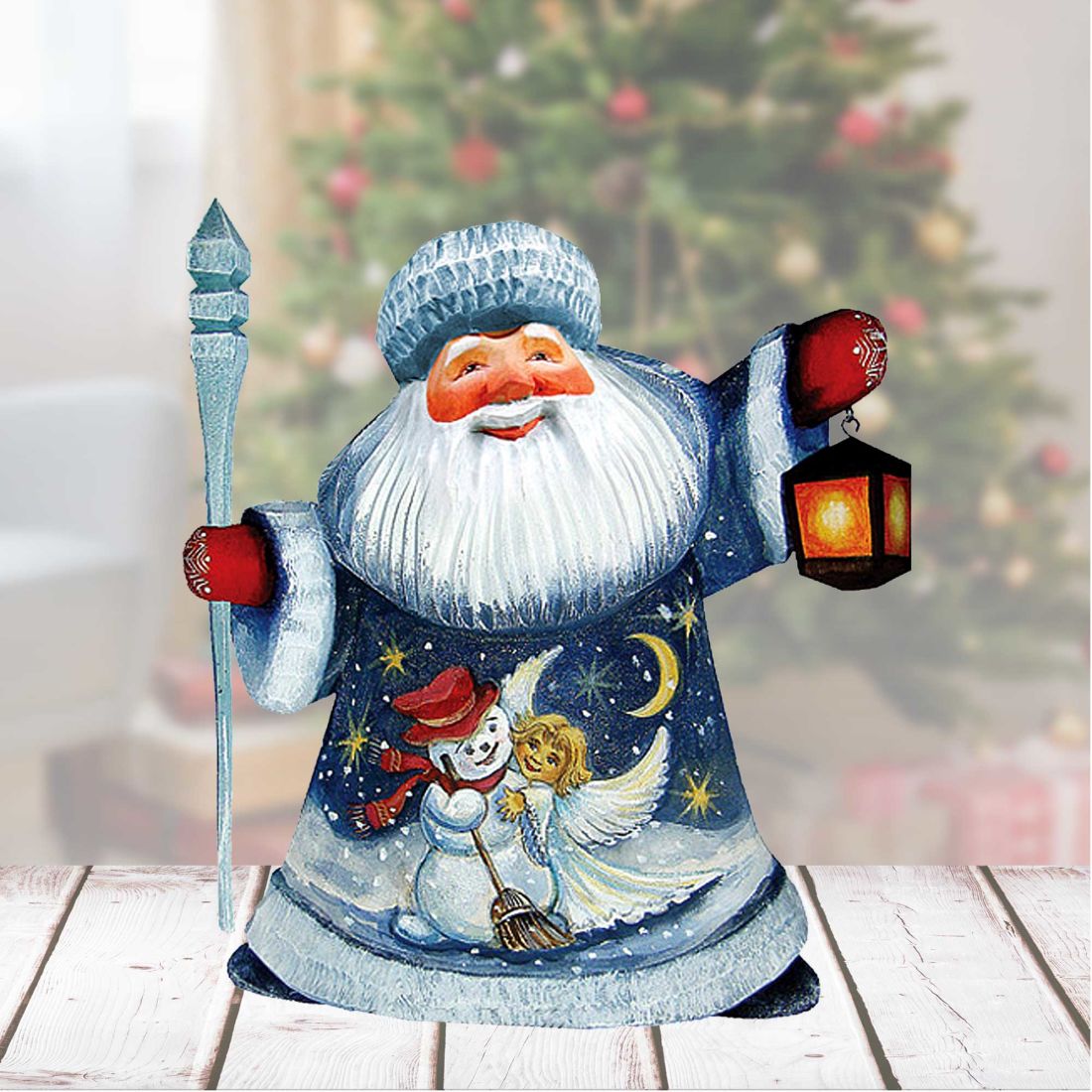 Santa Happy Couple Hand-Painted Wood Carved Masterpiece by G. DeBrekht | Nativity Holiday Décor - 8215671-1