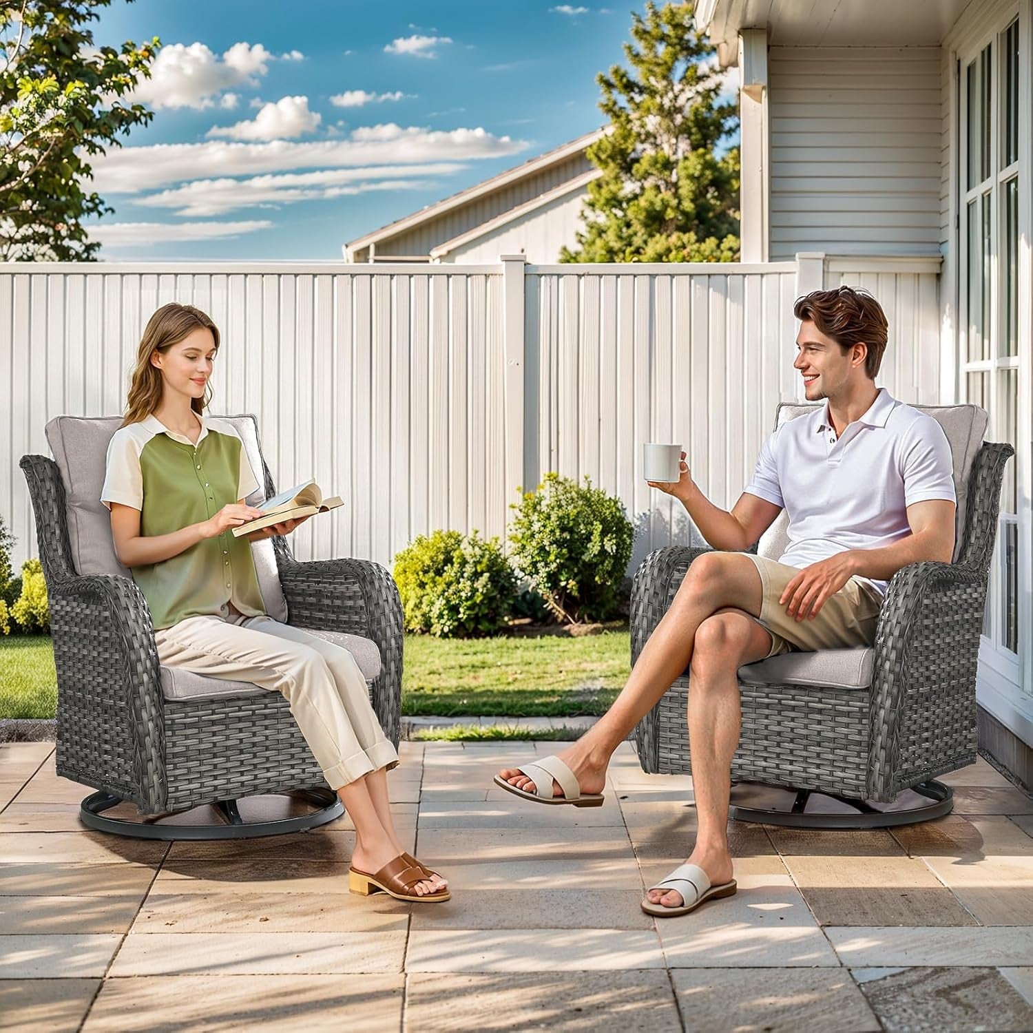 Swivel Rocker Patio Chairs Set with Cozy Coffee Table
