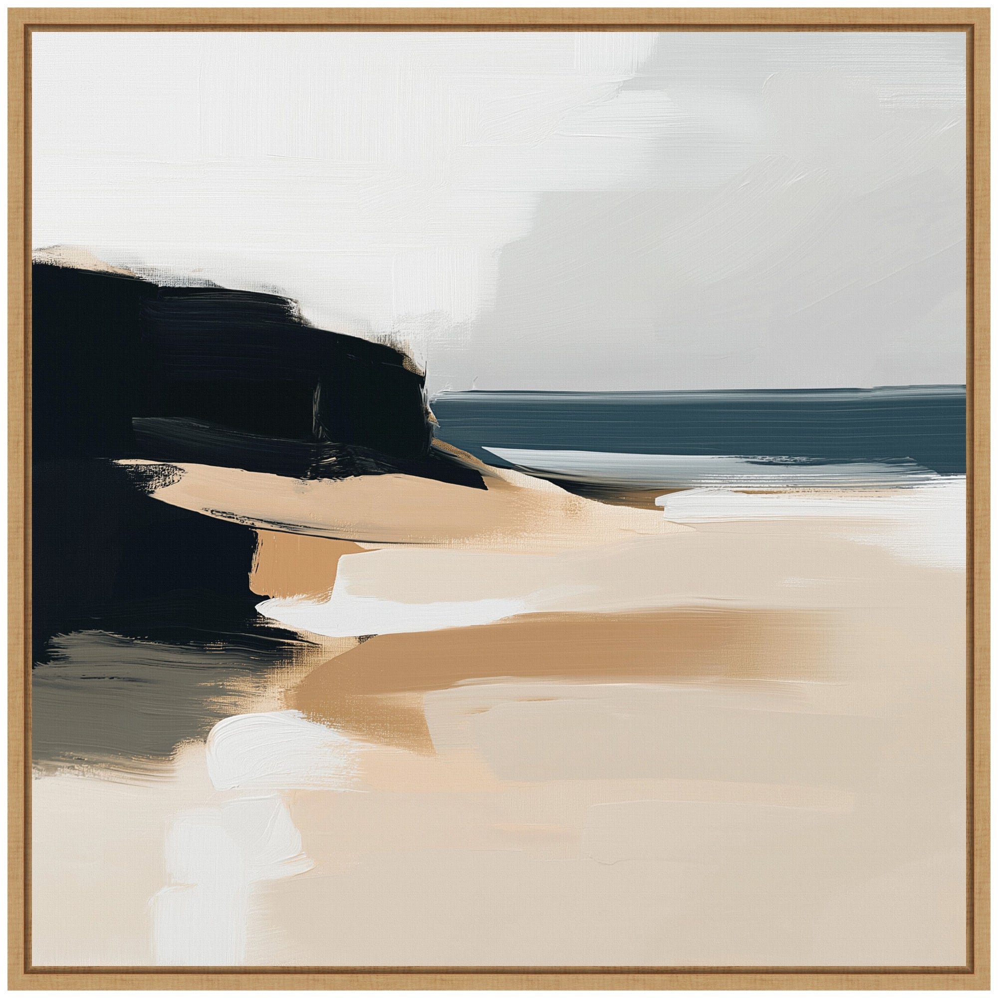 Sylvie Coastal Sand Modern Abstract Landscape I Framed Canvas by The Creative Bunch Studio