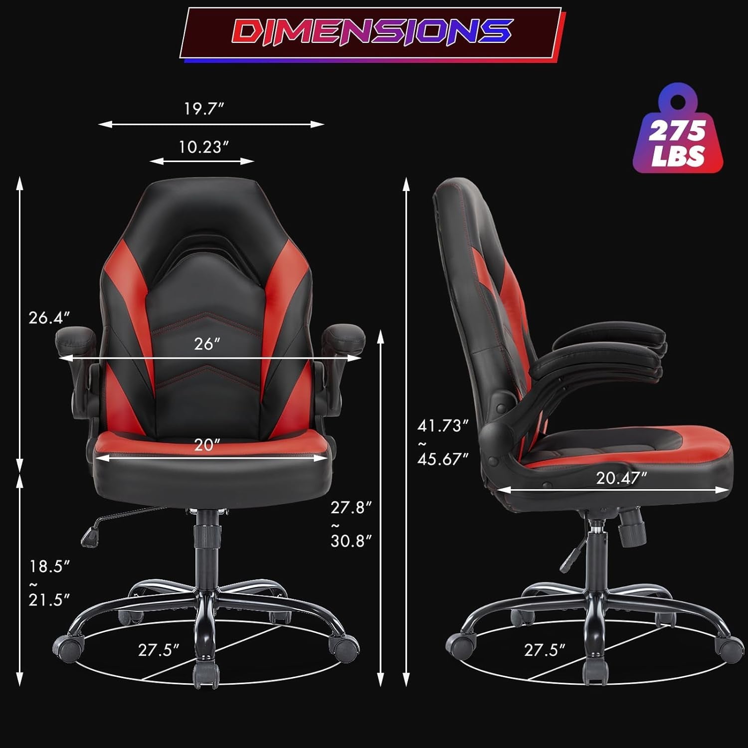 Black Red Leather Gaming Chair With Flip Up Armrests