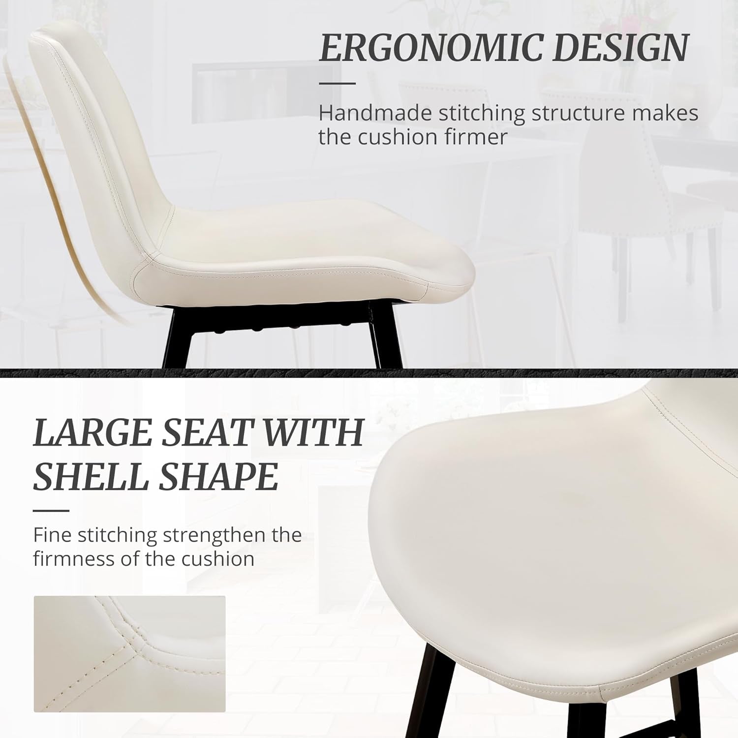 24 Inch Faux Leather Bar Stool Set of 3 With Back and Footrest, Antique White for Kitchen Island