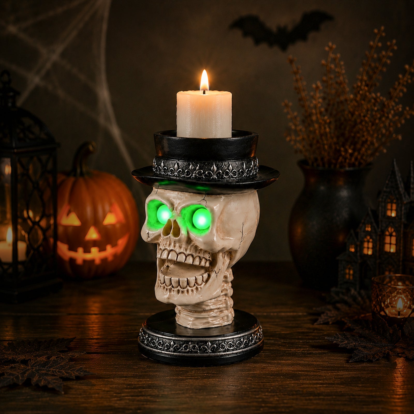 Halloween Skull Candle Holder with Glowing LED