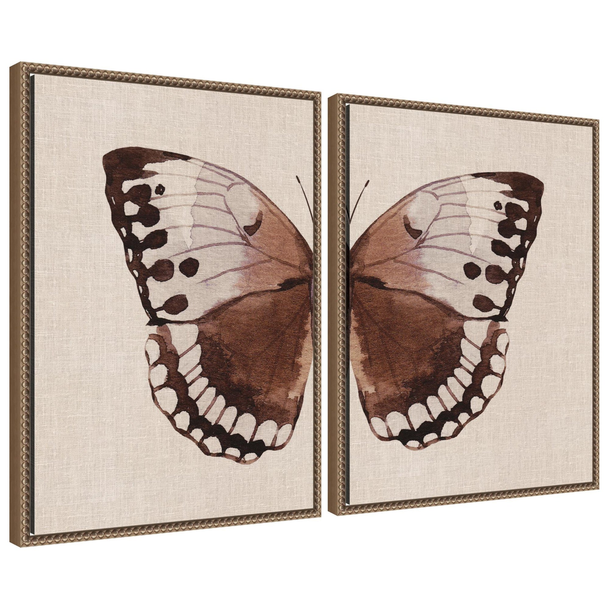 Sylvie Retro Butterfly Watercolor - 2 Piece Framed Canvas Art Set by The Creative Bunch Studio