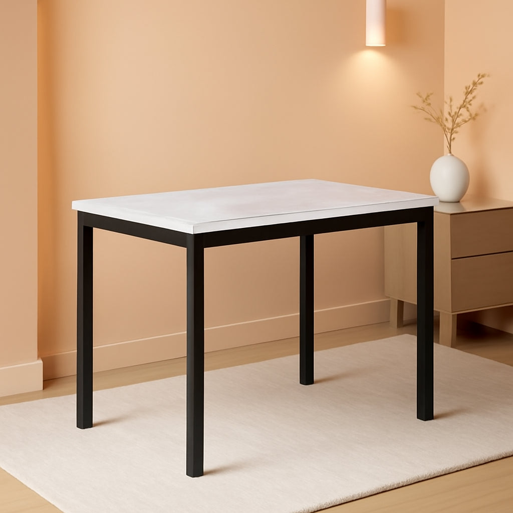 Noyes Metal Dining Table With Laminated Faux Marble Top 45 Inch Off White