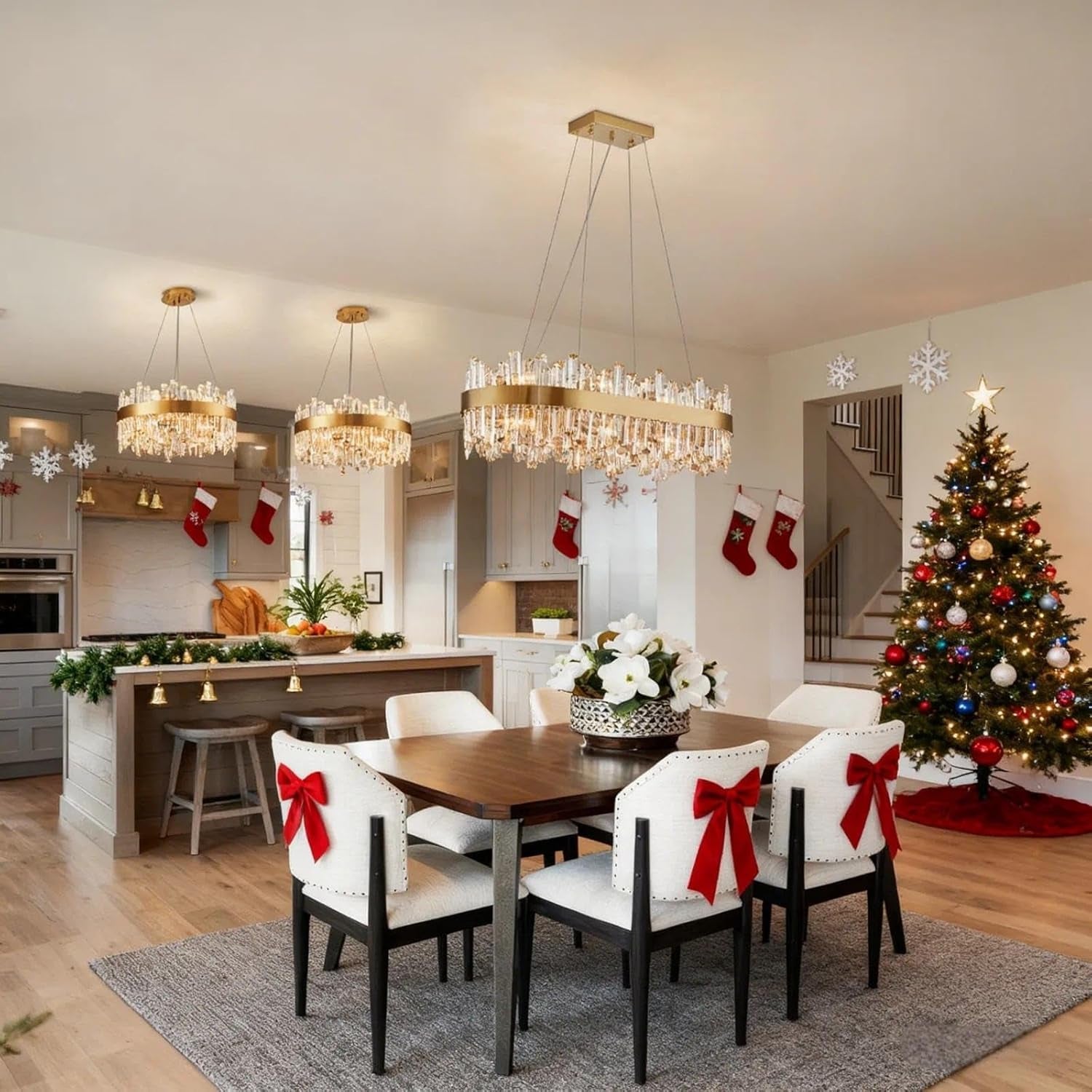 Crystal Chandelier Gold Rectangular Pendant Ceiling Light-1