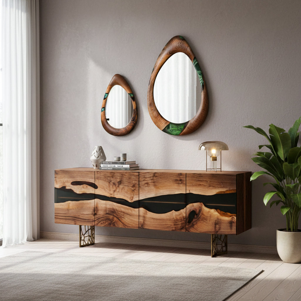 Epoxy-Resin and Walnut, Unique Mirrors