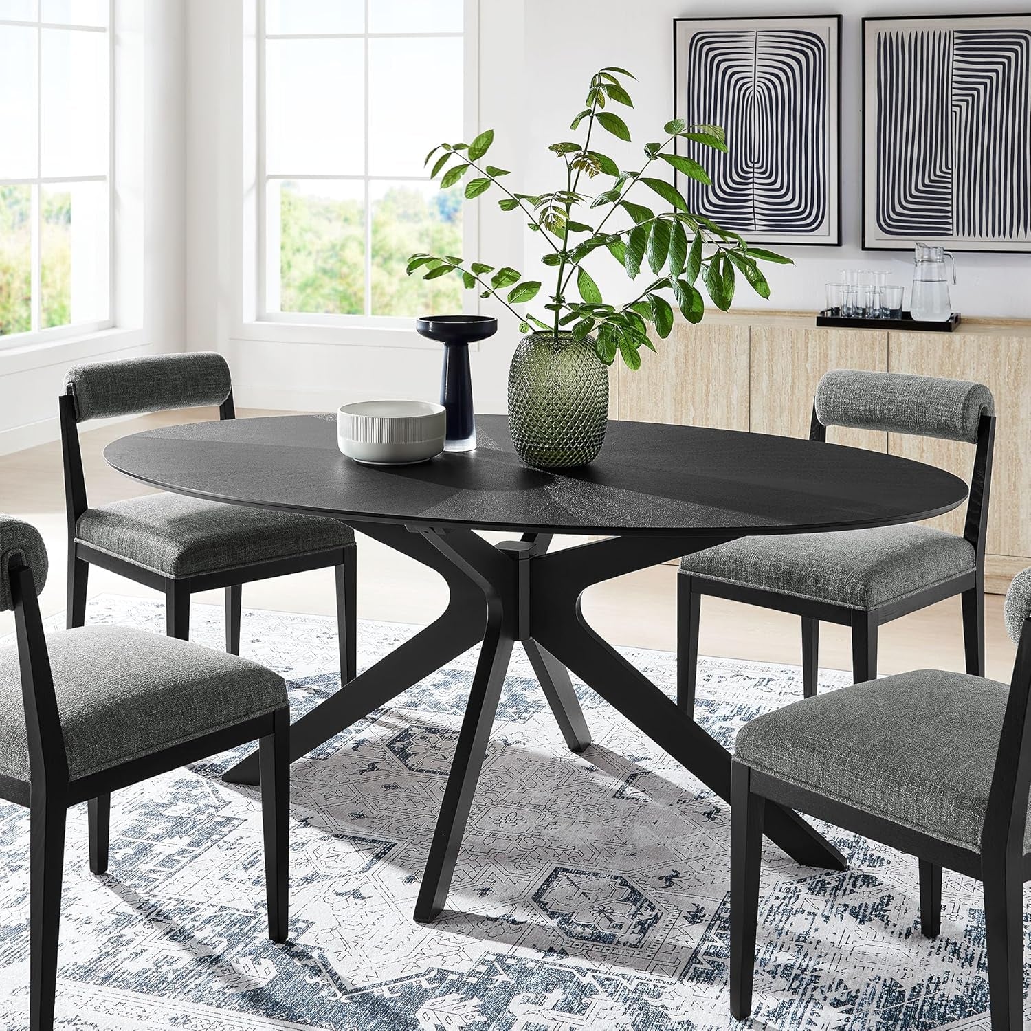 Crossroads 71 Inch Oval Wood Dining Table Black Seats 6 Easy To Assemble