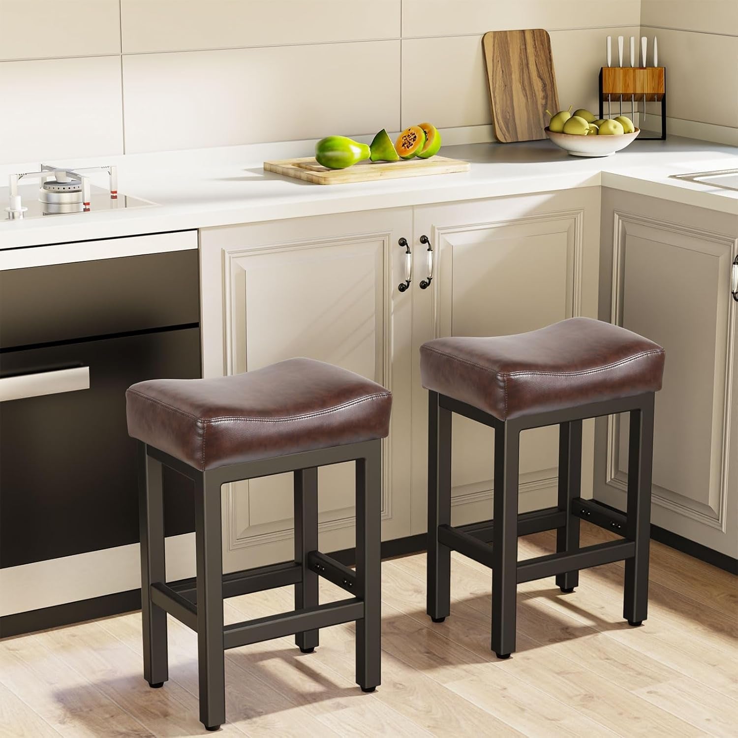 24 Inch Counter Height Bar Stools Set Of 2 Bonded Leather
