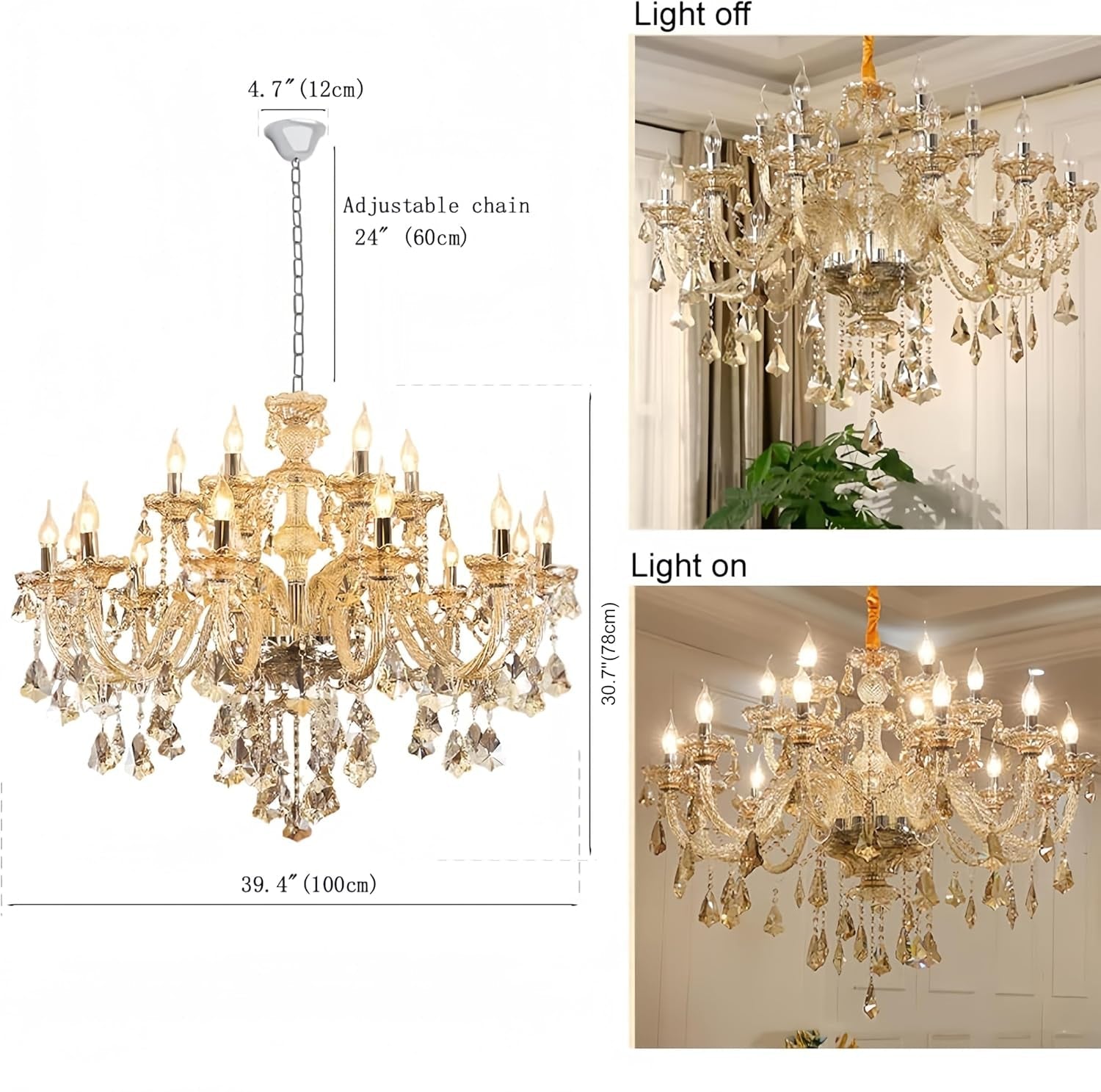 Cognac Crystal Chandelier 18 Lights Large Diameter-2