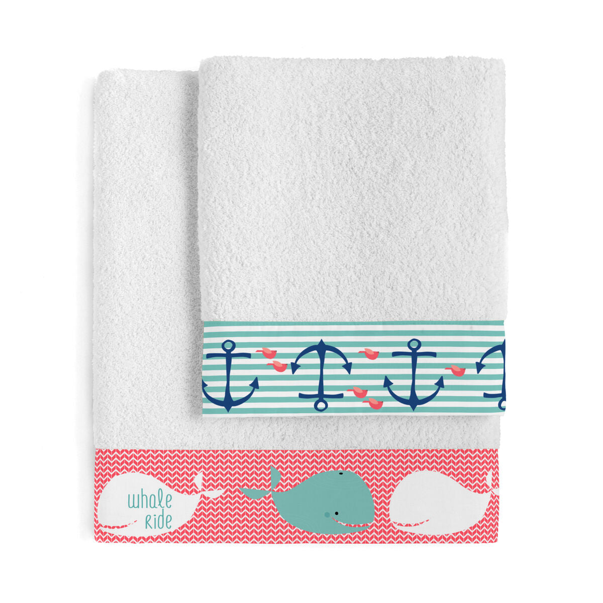 Towel set HappyFriday Moshi Moshi Whale Multicolour 2 Pieces-0