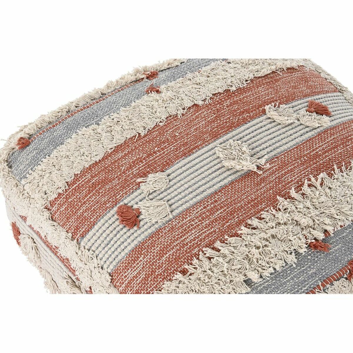 Pouffe DKD Home Decor White Orange Stripes Boho 60 x 60 x 25 cm (2 Units)-1