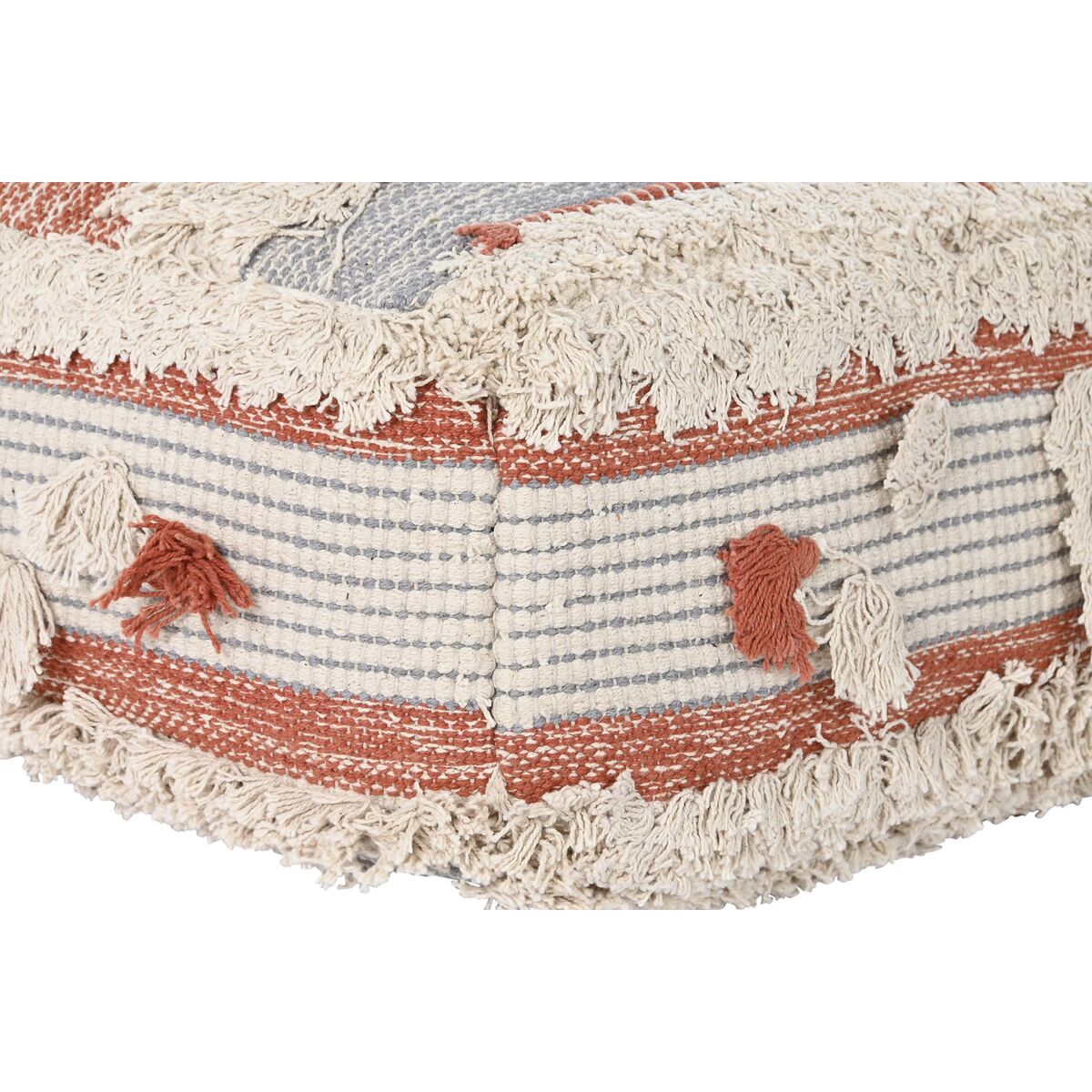 Pouffe DKD Home Decor White Orange Stripes Boho 60 x 60 x 25 cm (2 Units)-2