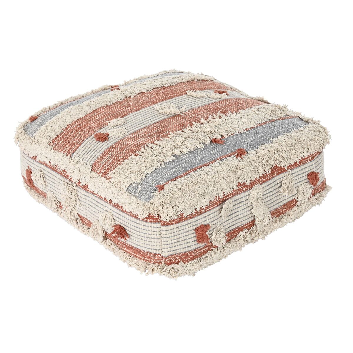 Pouffe DKD Home Decor White Orange Stripes Boho 60 x 60 x 25 cm (2 Units)-0