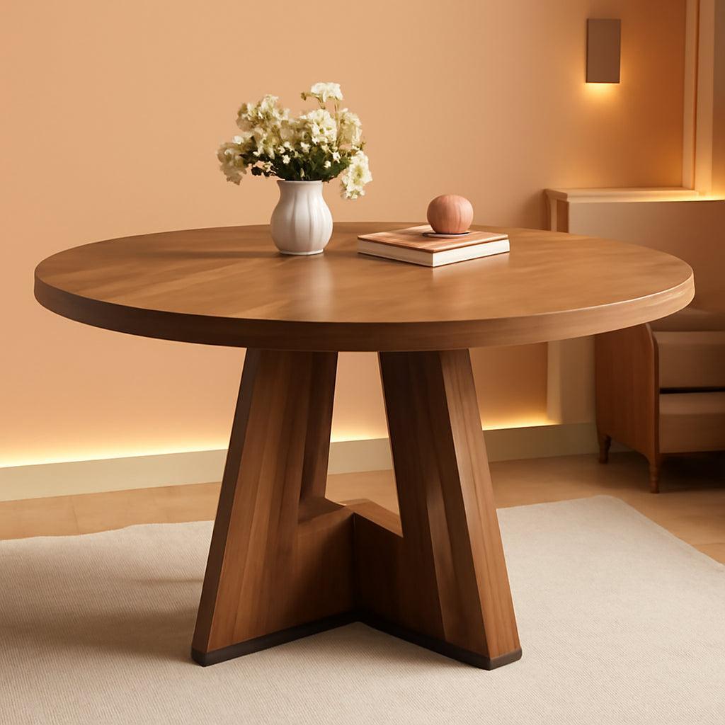 Round Dining Table 47 Inch Brown Finish Seats 4 To 6