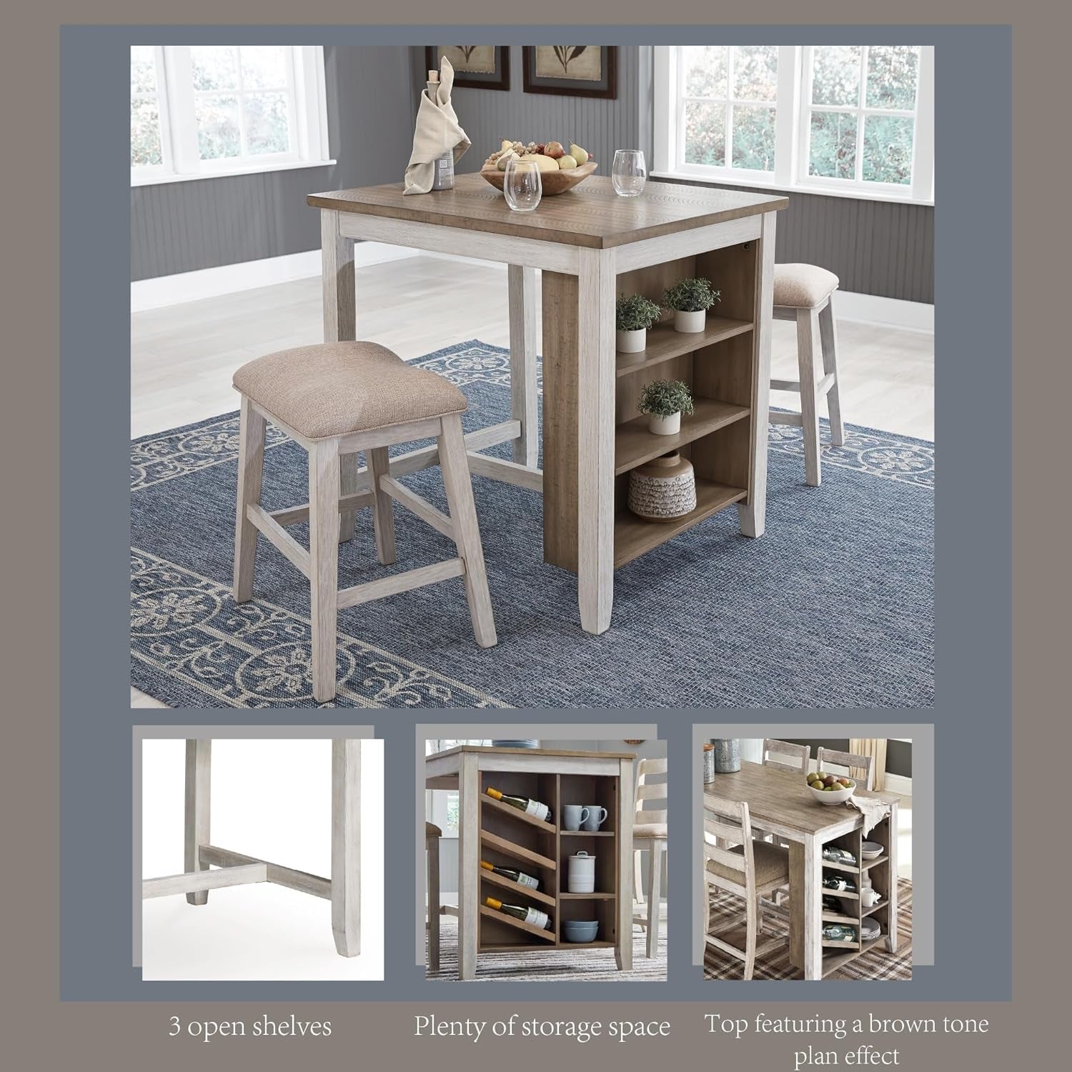 Whitewash Counter Height Dining Set With Barstools