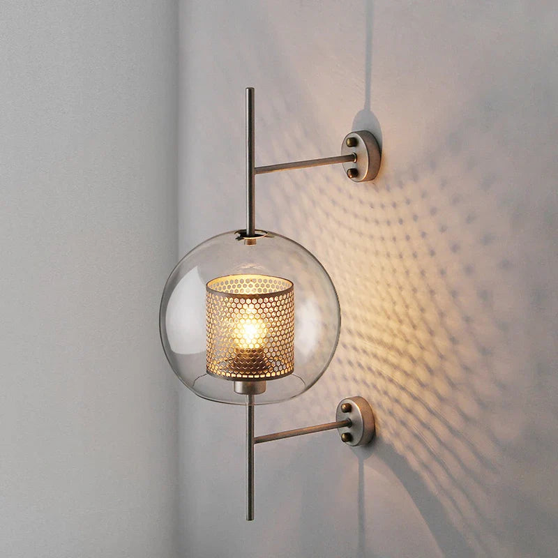 Retro Industrial Luxuries Glass Ball Wall Lamp Sconce with Bronze-2