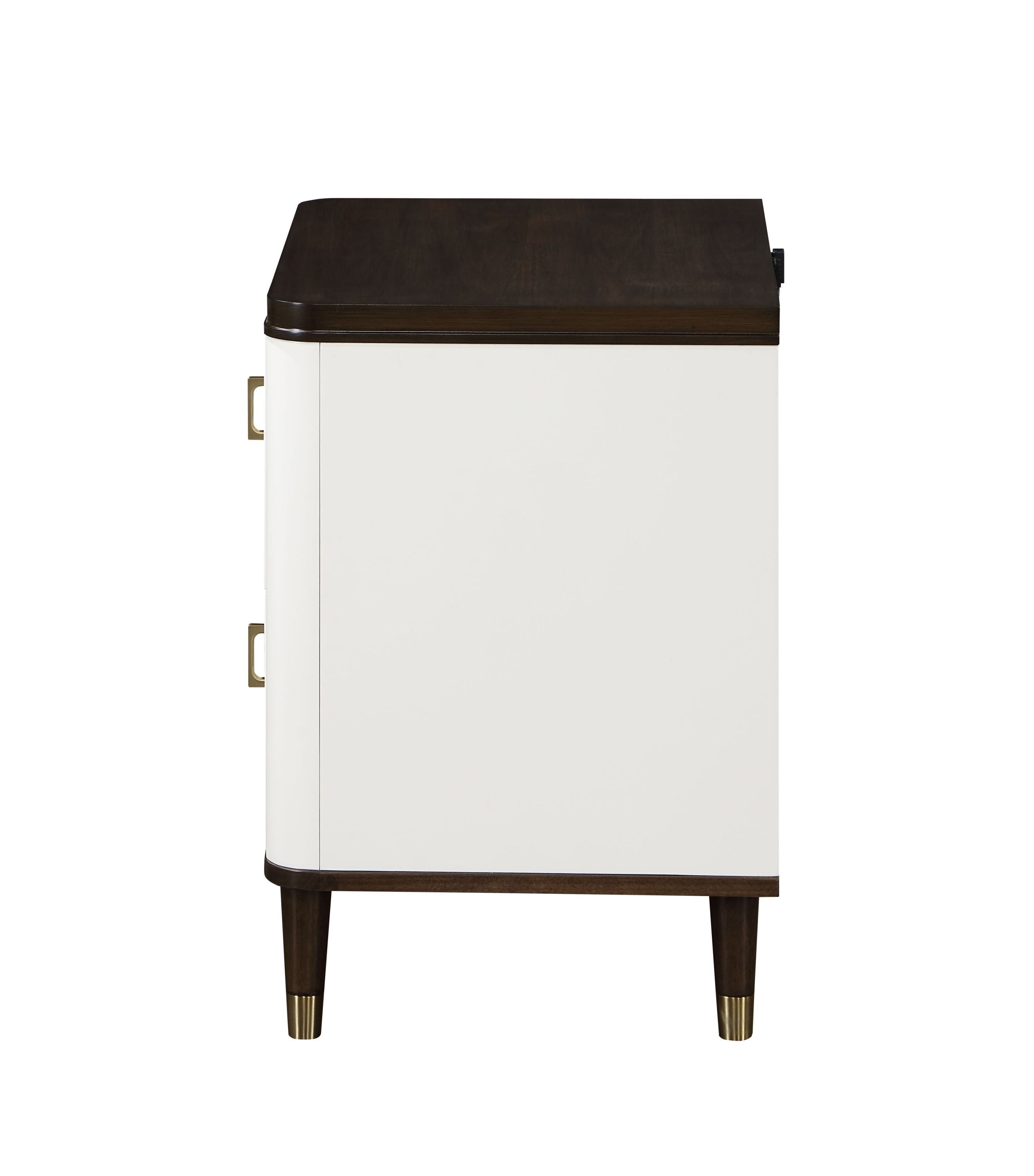 Nightstand With USB, White & Brown Finish-4