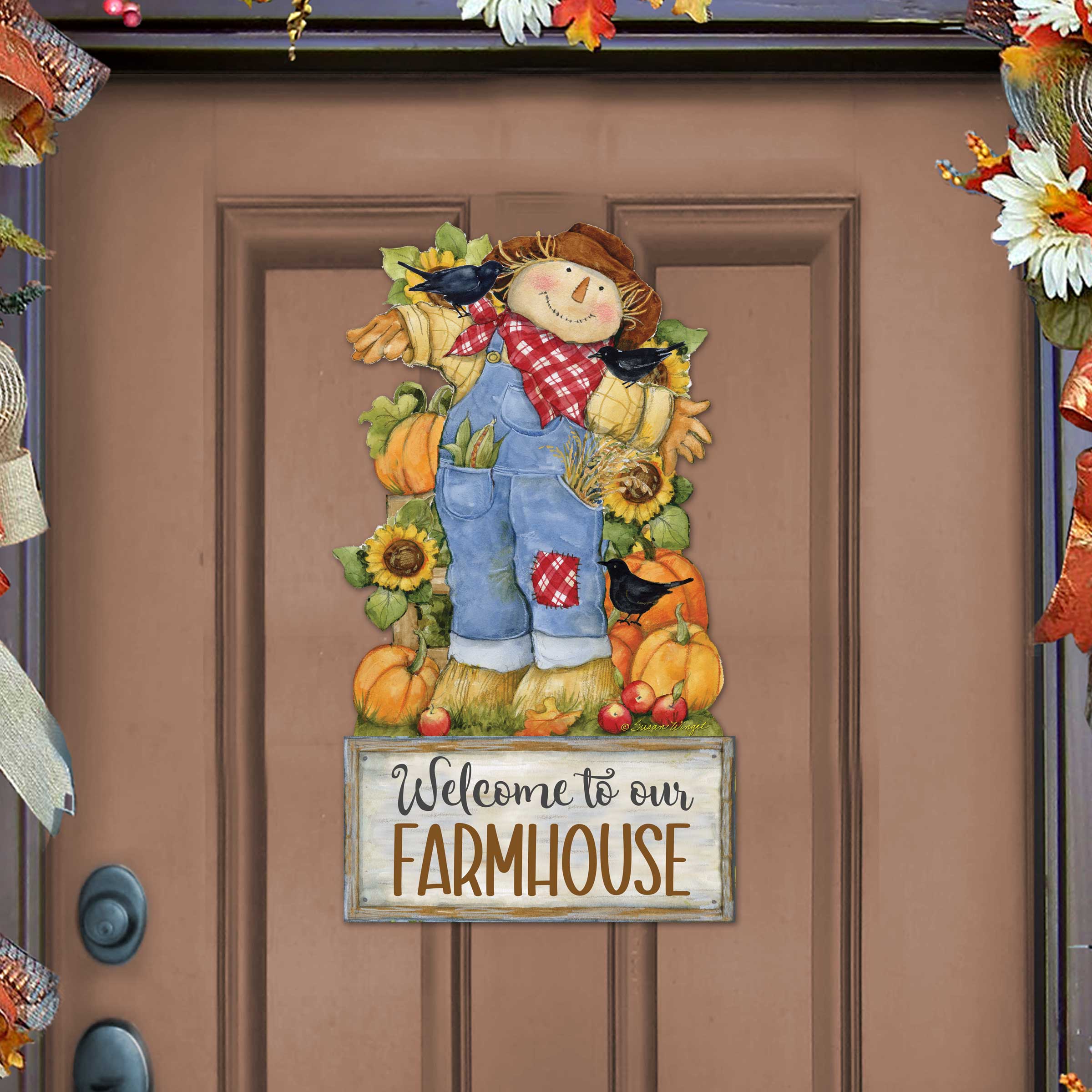 Farmhouse door hanger fall Decoration | Harvest Scarecrow Welcome sign| Handmade Gift | Autumn Adornment - 8471211-2H-SW-0