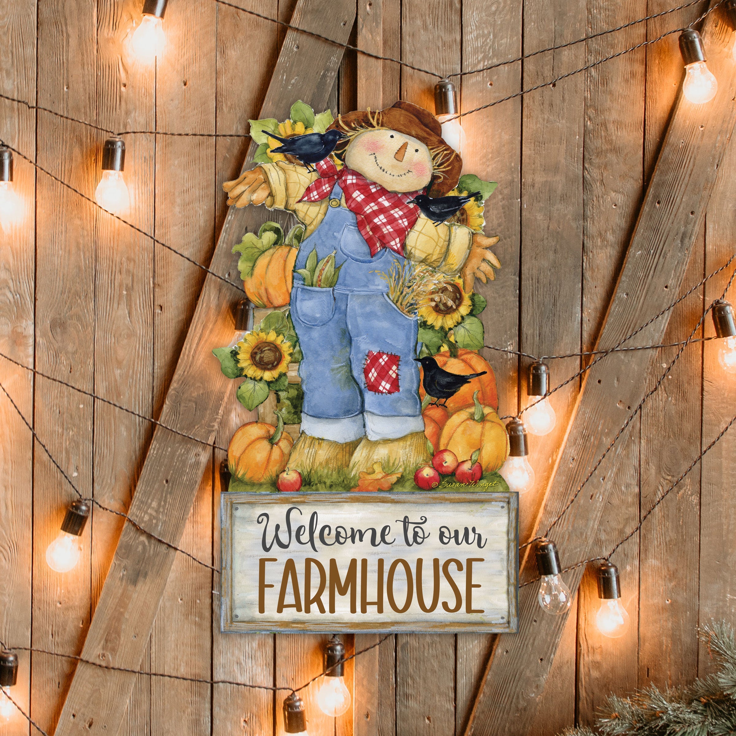 Farmhouse door hanger fall Decoration | Harvest Scarecrow Welcome sign| Handmade Gift | Autumn Adornment - 8471211-2H-SW-2