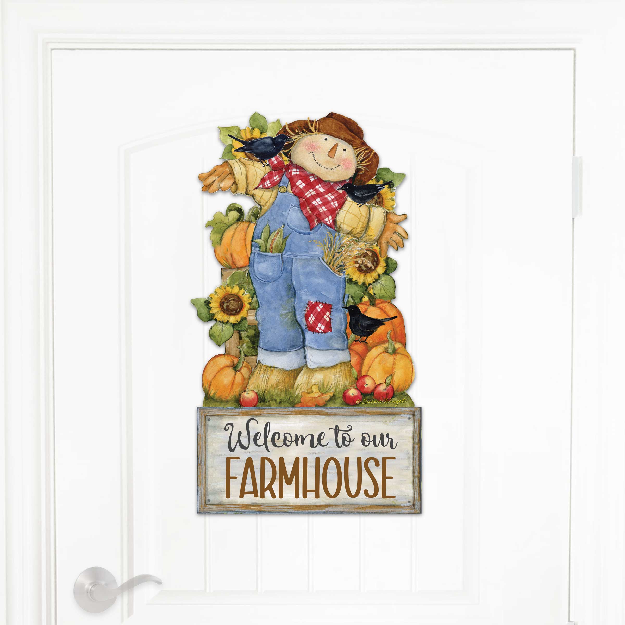 Farmhouse door hanger fall Decoration | Harvest Scarecrow Welcome sign| Handmade Gift | Autumn Adornment - 8471211-2H-SW-1