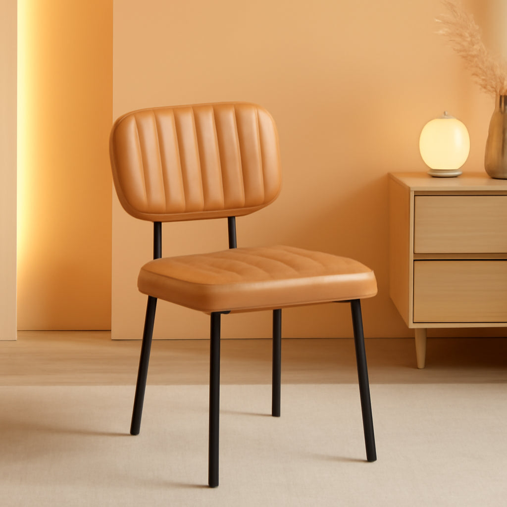 Mid Century Dining Chairs 6 Upholstered Brown Faux Leather