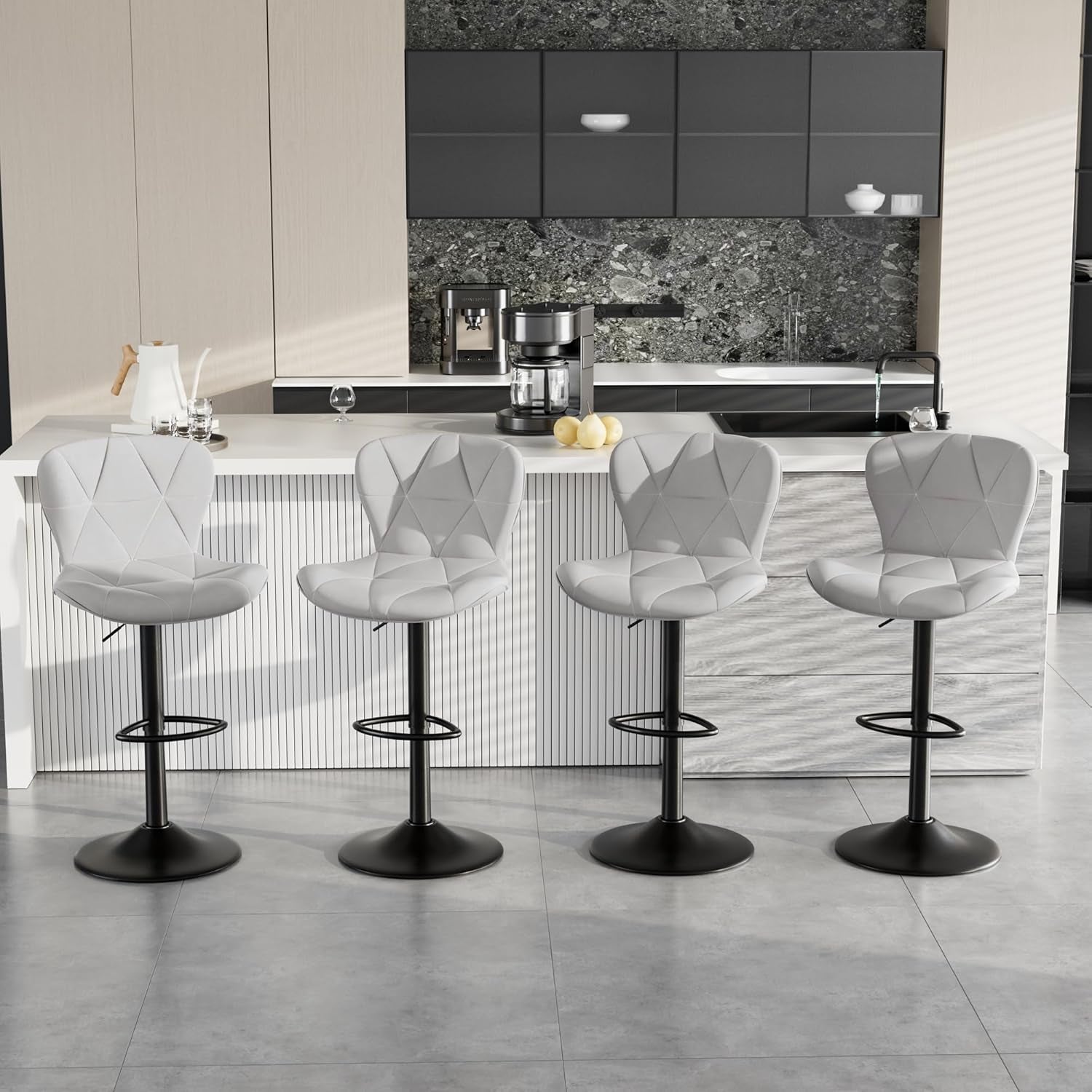 Light Grey Adjustable Bar Stools Set Of 2 Counter Height