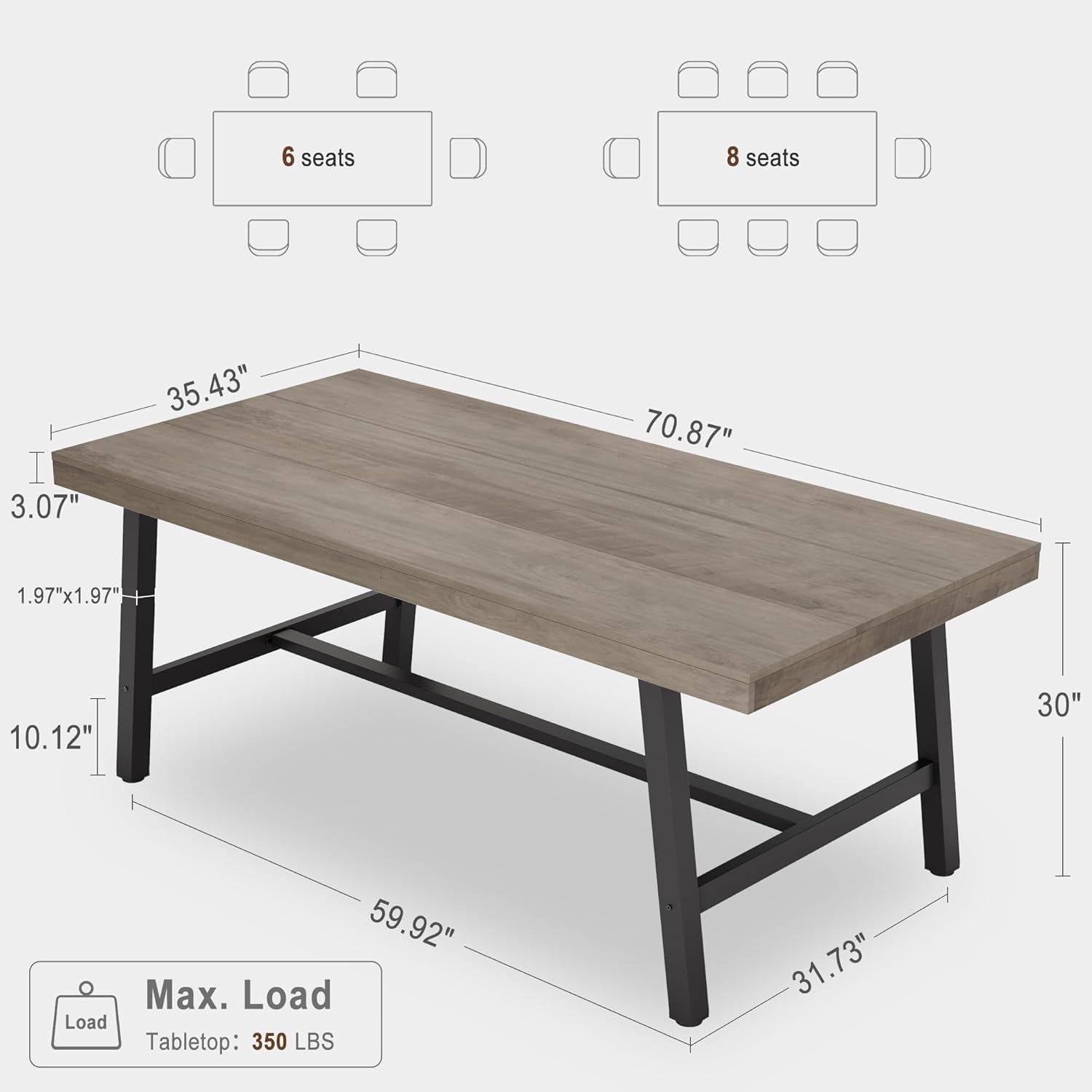 Industrial Dining Table 70.87 Inch Grey For Kitchen