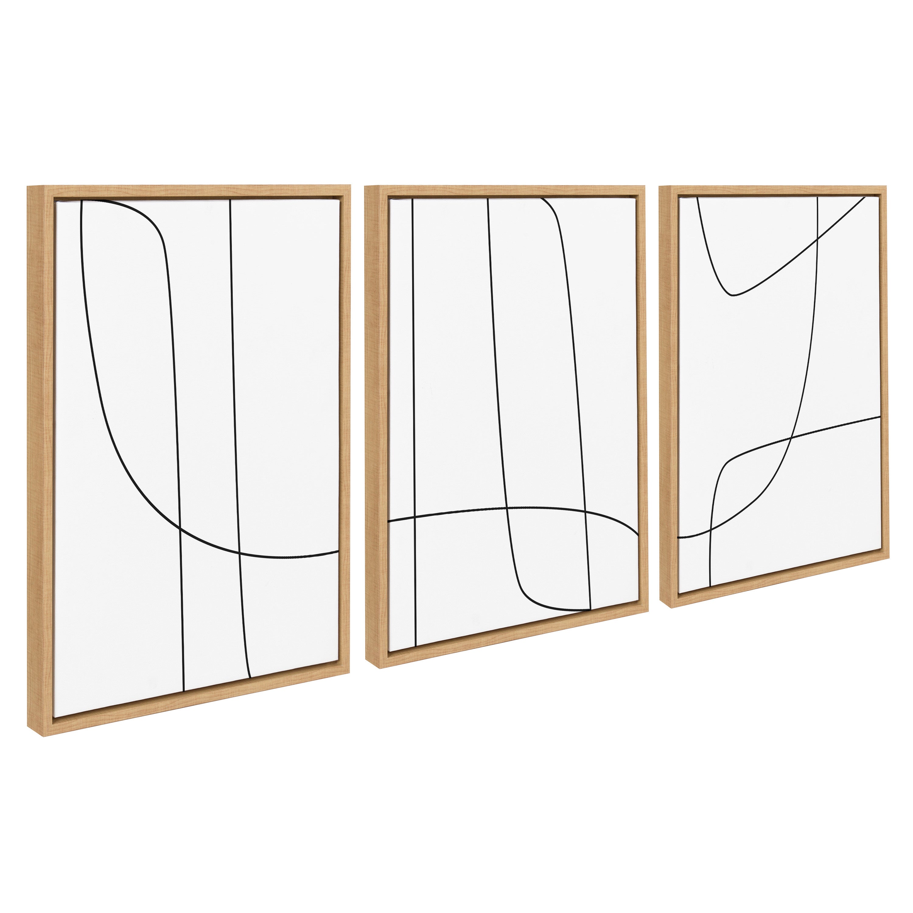 Sylvie Modern Line Abstract Black and White Framed Canvas Set by The Creative Bunch Studio