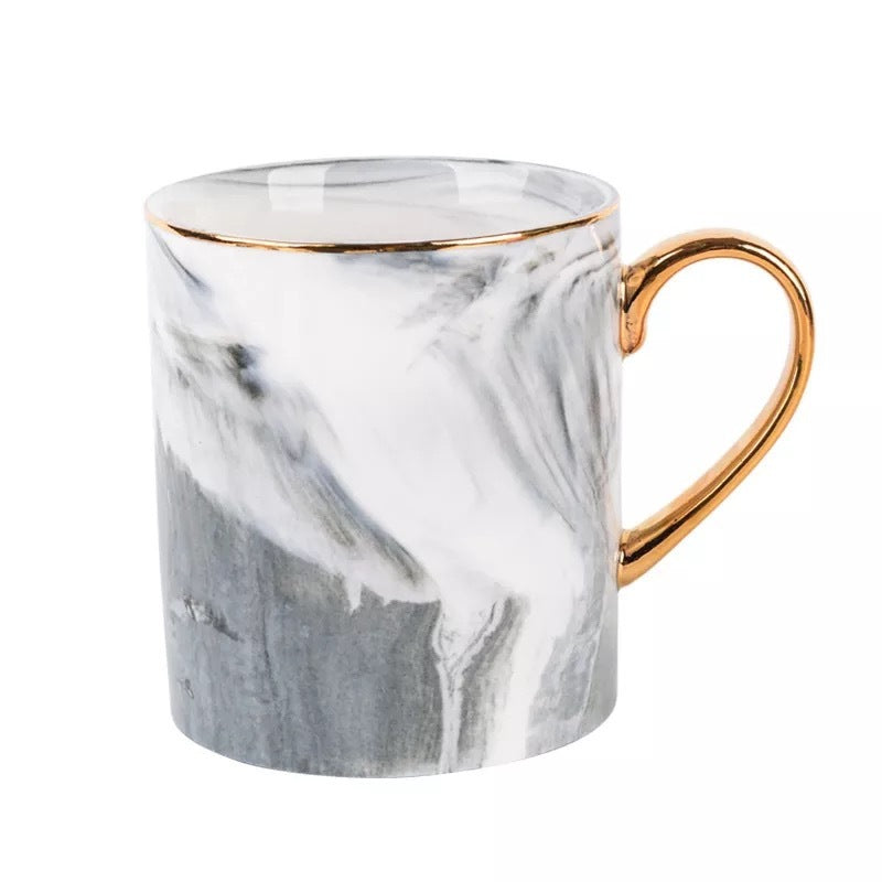 Creative Ceramic Mug With Marble Pattern And Gold Handle-3