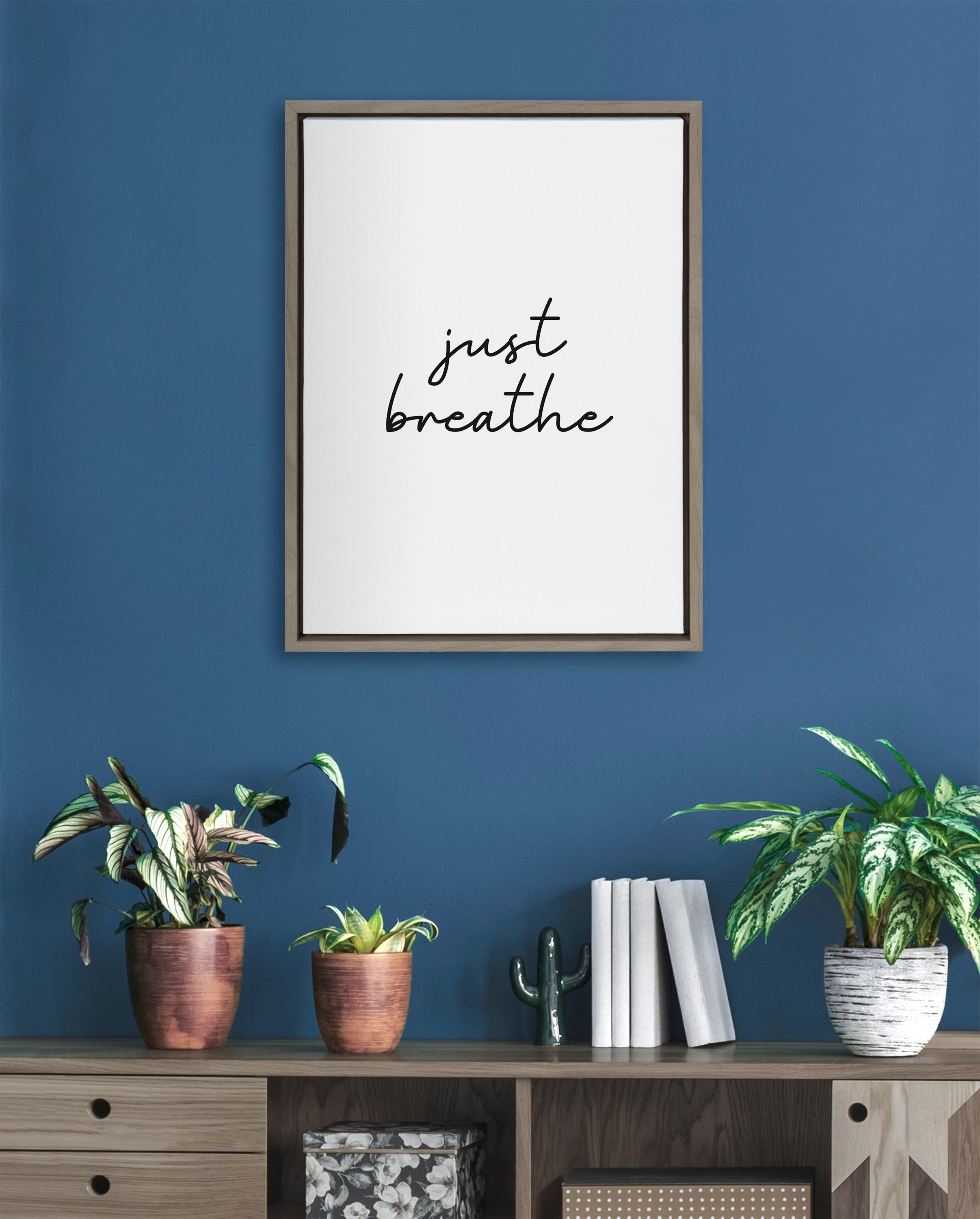 Sylvie Just Breathe BW Framed Canvas by The Creative Bunch Studio