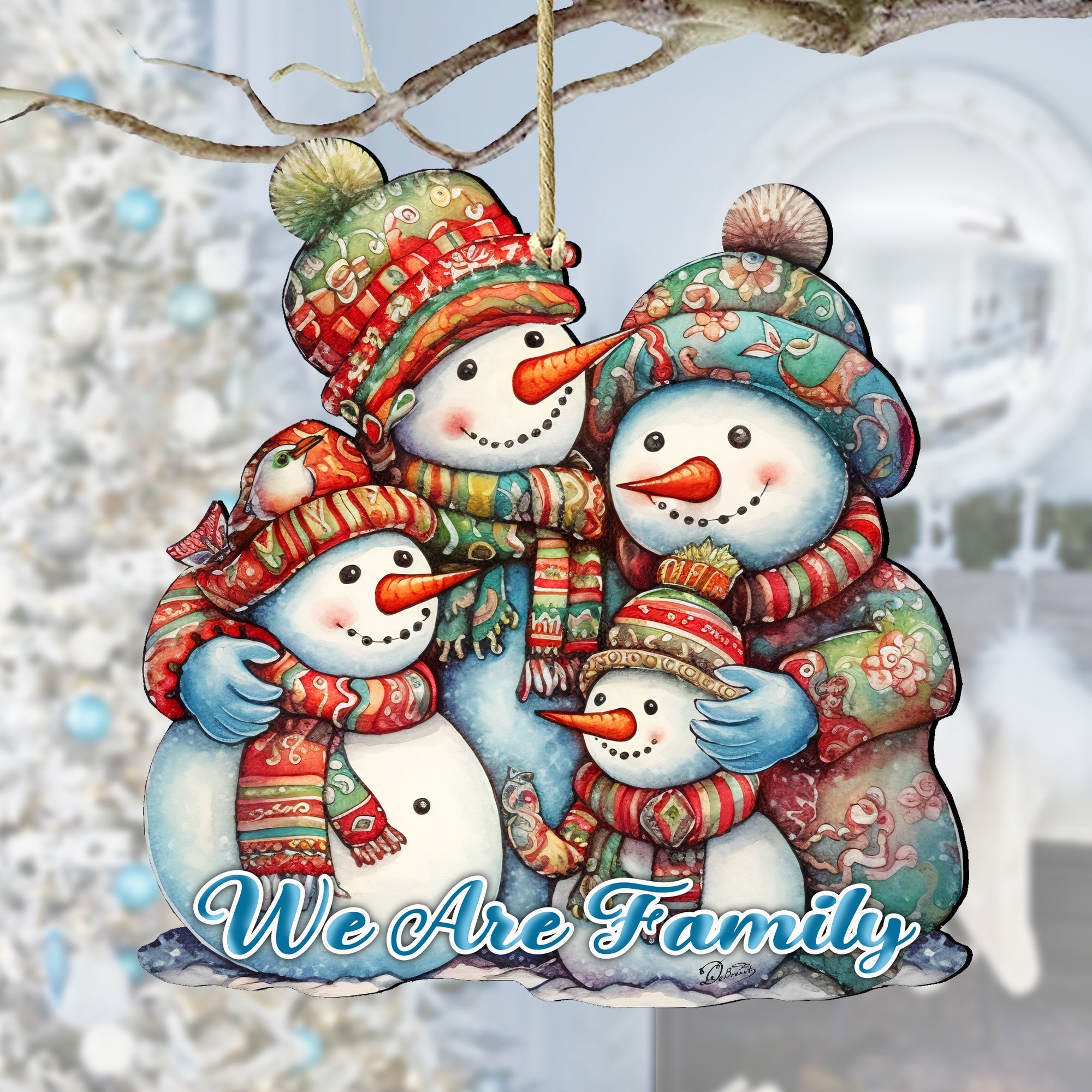 Snowmen Family Wooden Ornaments by G. Debrekht | Christmas Santa Snowman Décor - 8611057-0