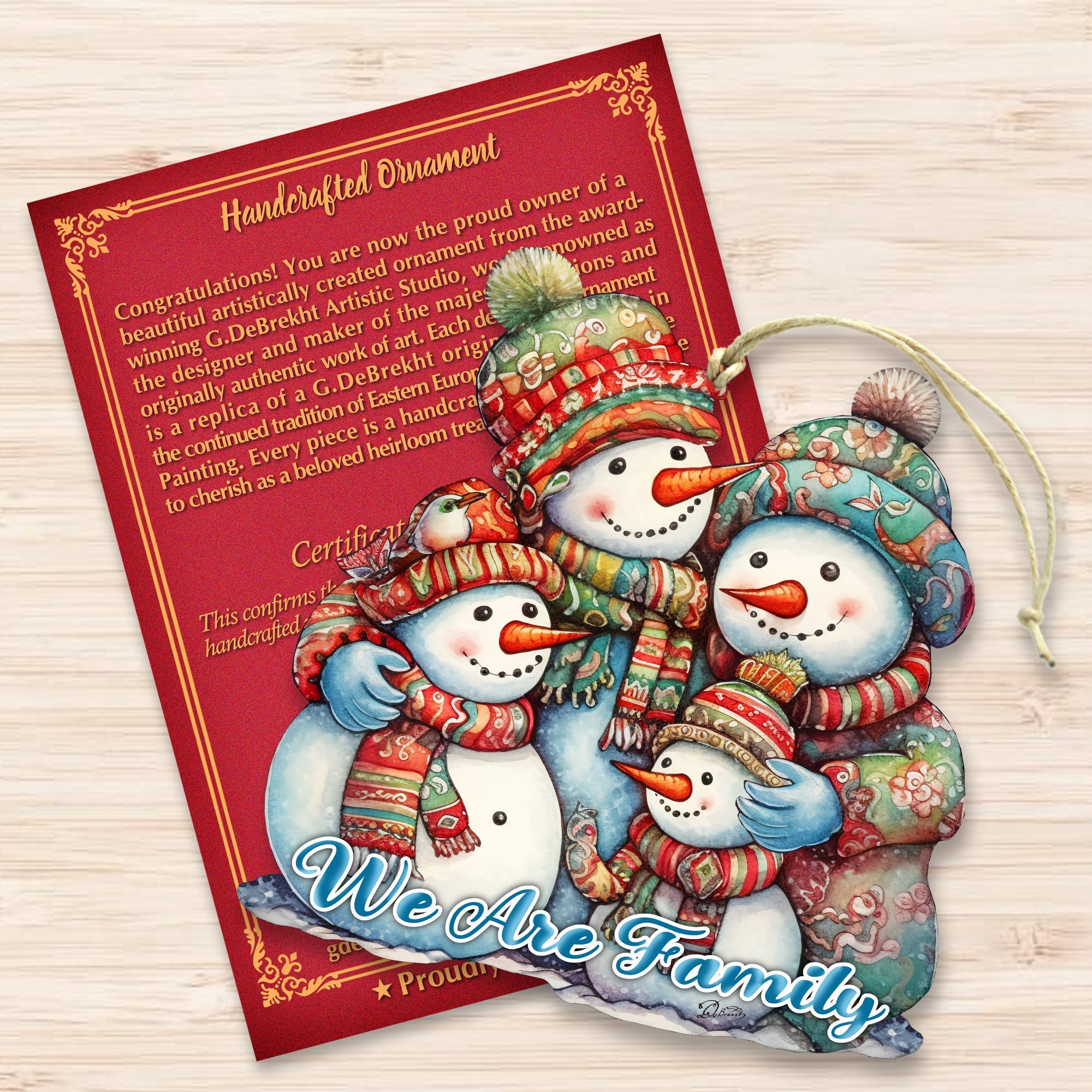 Snowmen Family Wooden Ornaments by G. Debrekht | Christmas Santa Snowman Décor - 8611057-2