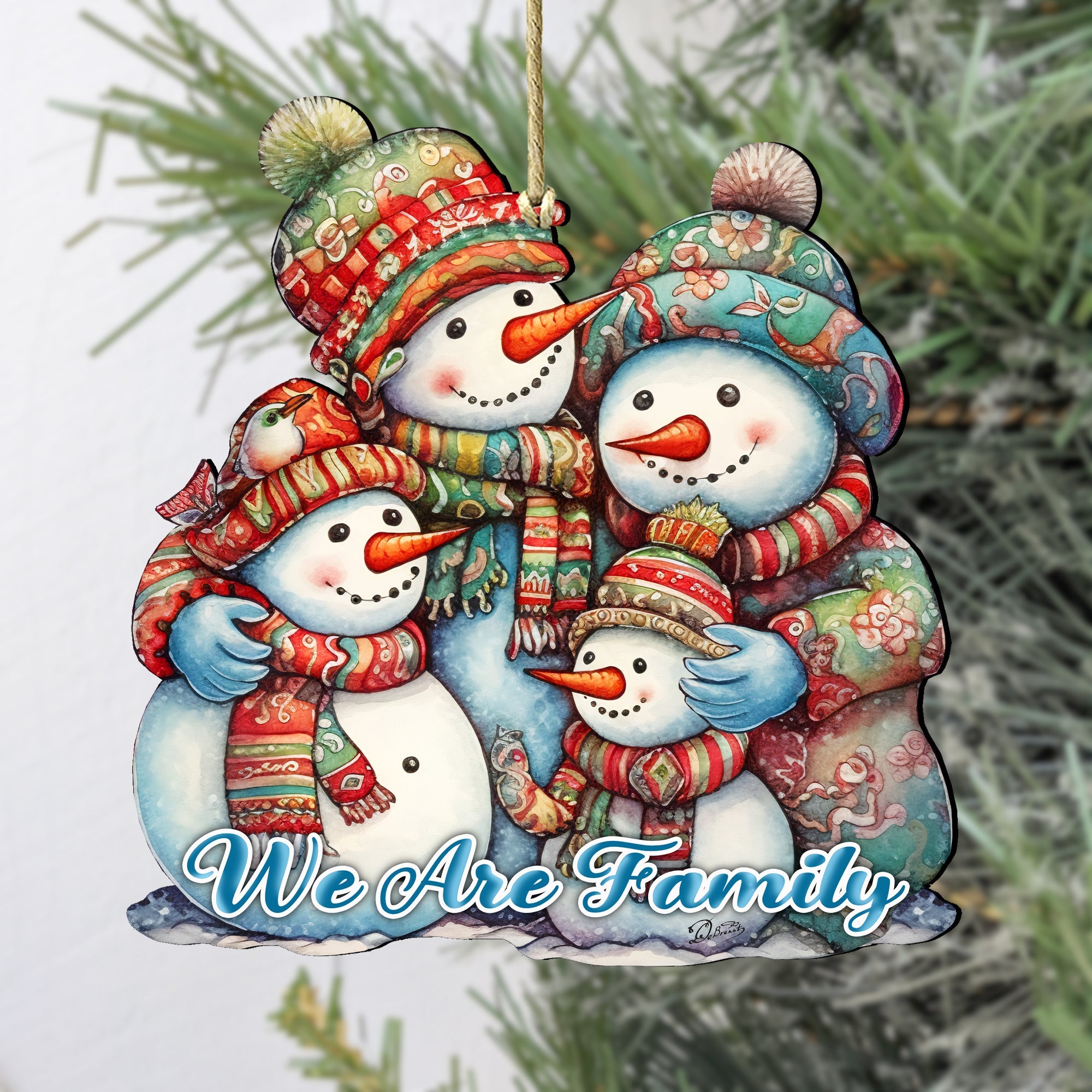 Snowmen Family Wooden Ornaments by G. Debrekht | Christmas Santa Snowman Décor - 8611057-4