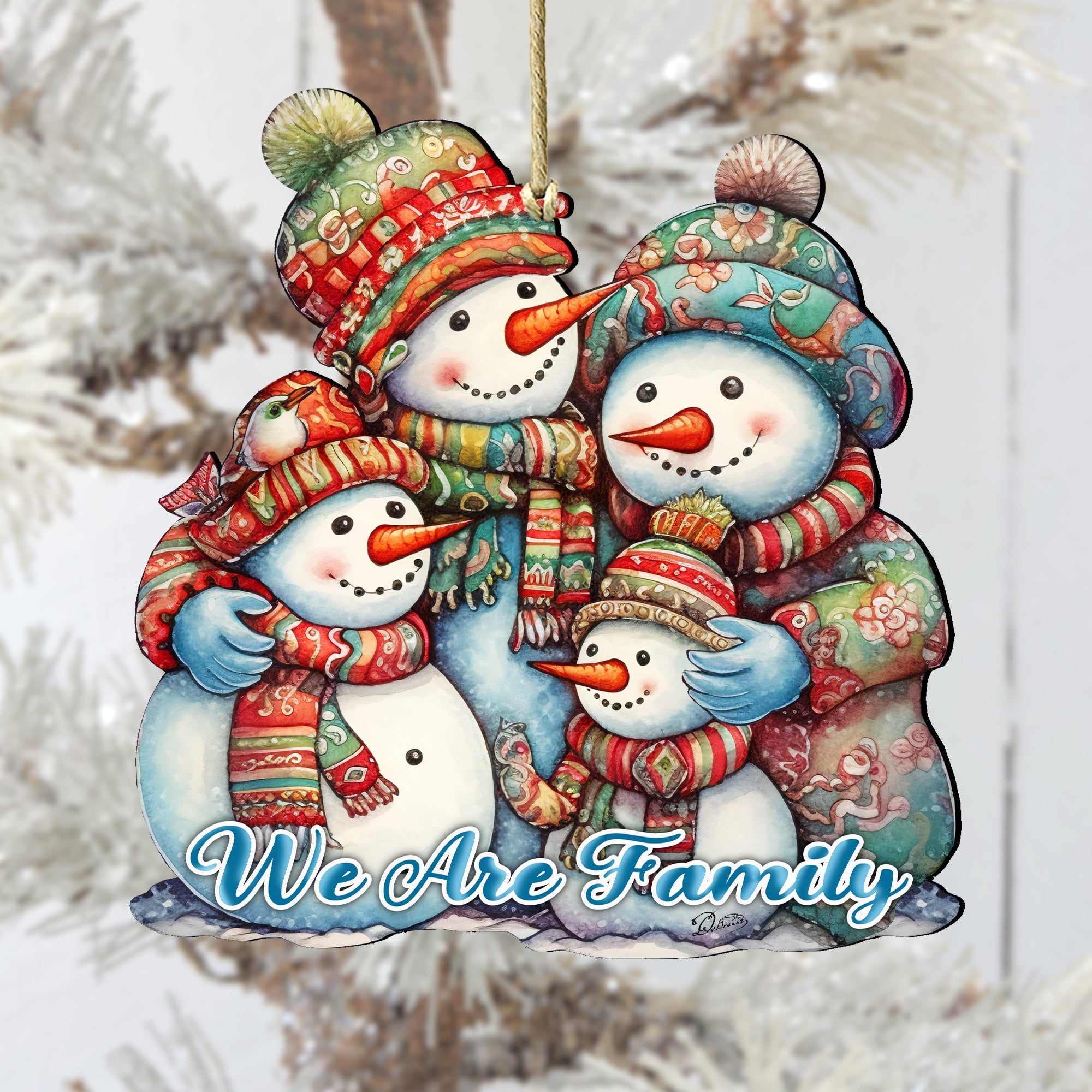 Snowmen Family Wooden Ornaments by G. Debrekht | Christmas Santa Snowman Décor - 8611057-1