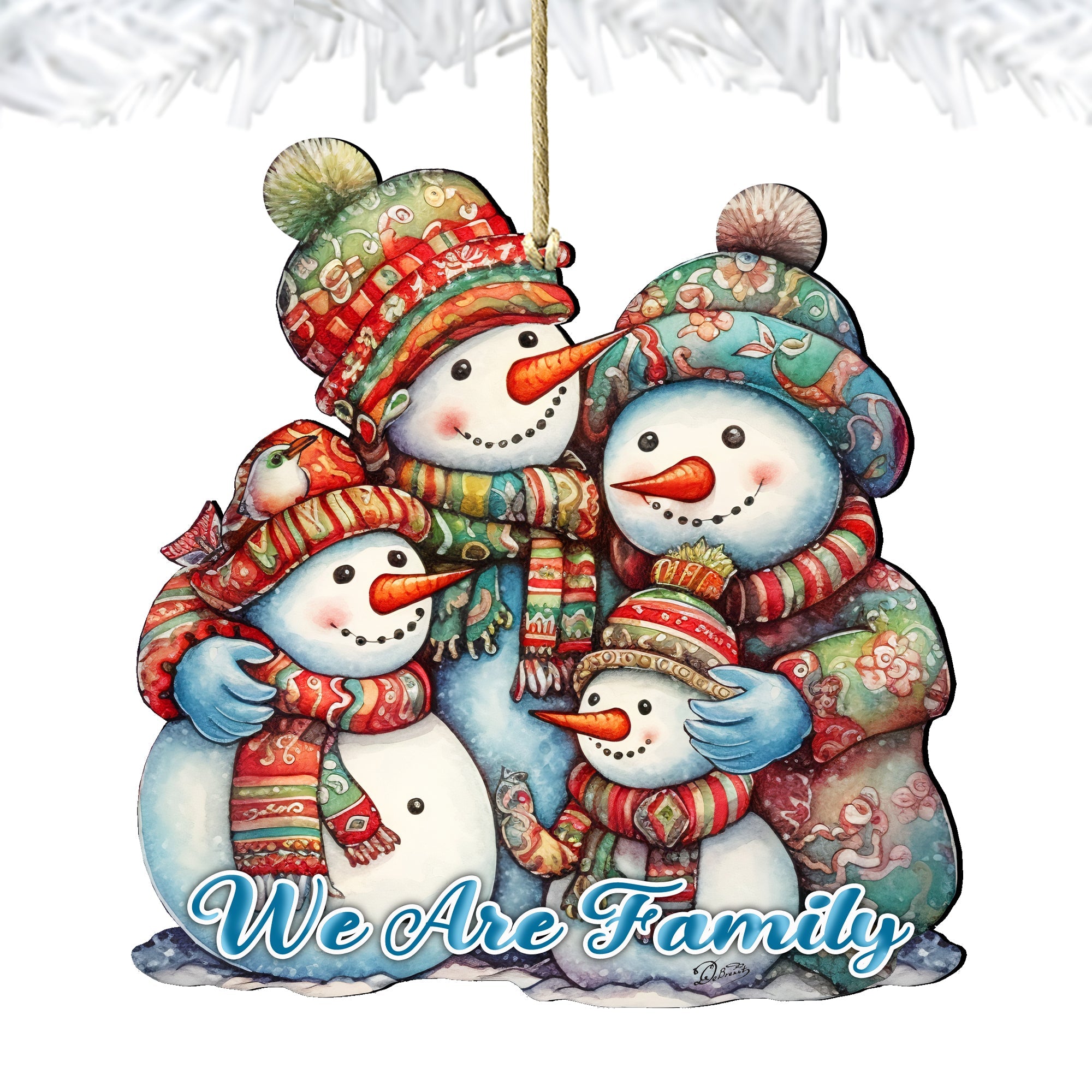 Snowmen Family Wooden Ornaments by G. Debrekht | Christmas Santa Snowman Décor - 8611057-3