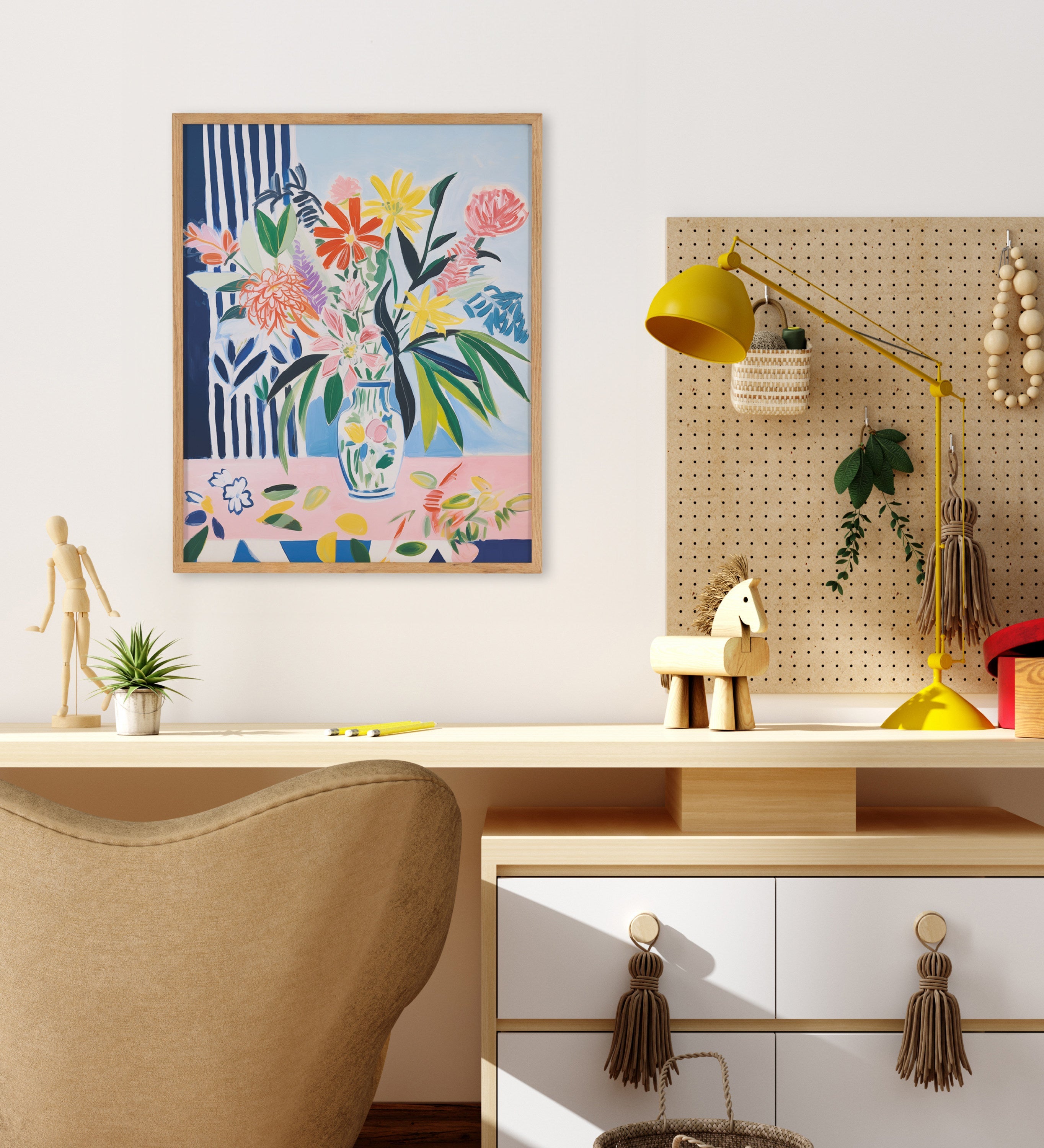 Gallery Cheerful Maximalist Flower Vase Print by The Creative Bunch Studio
