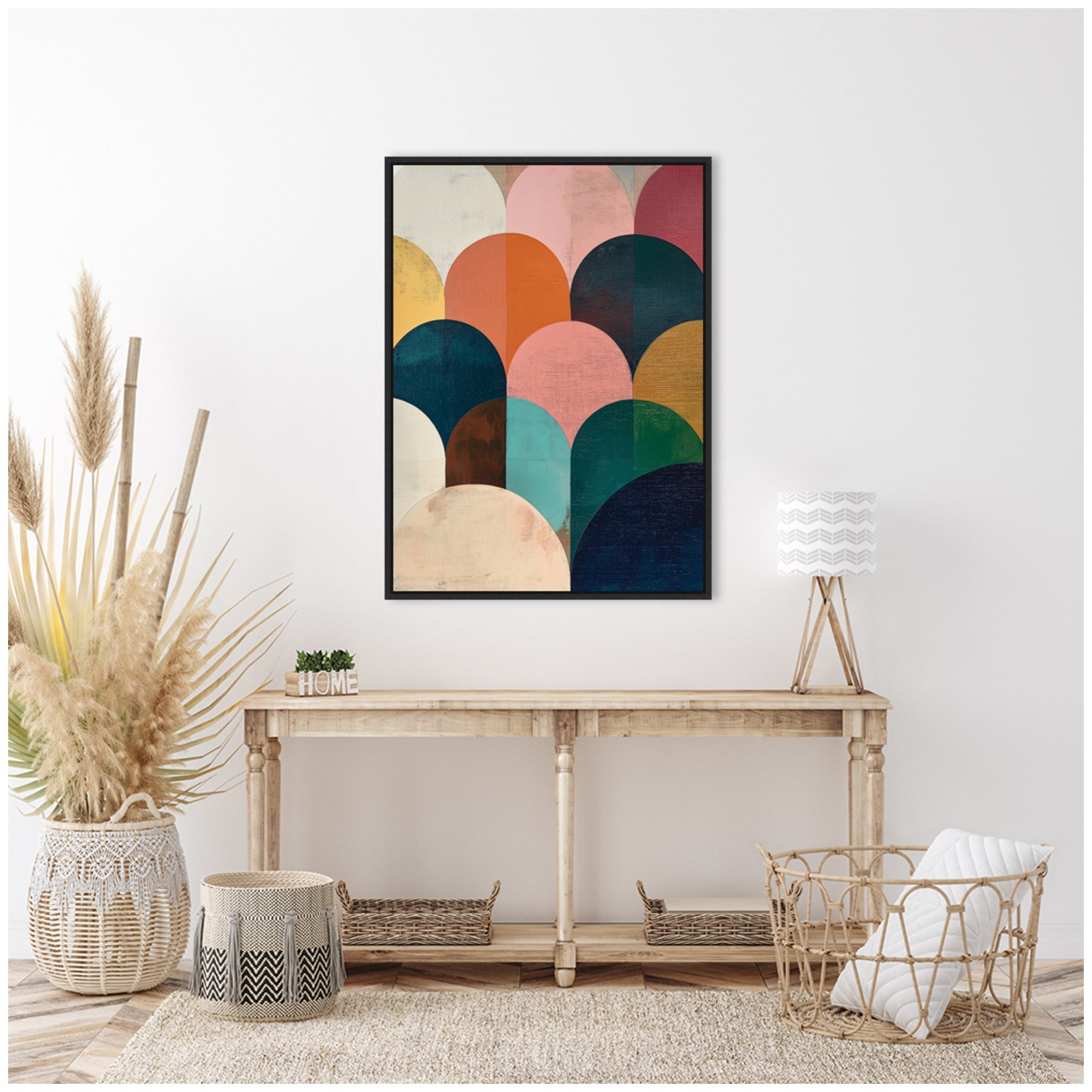 Sylvie Minimalist Geometric Abstract Jewel Tone Framed Canvas by The Creative Bunch Studio