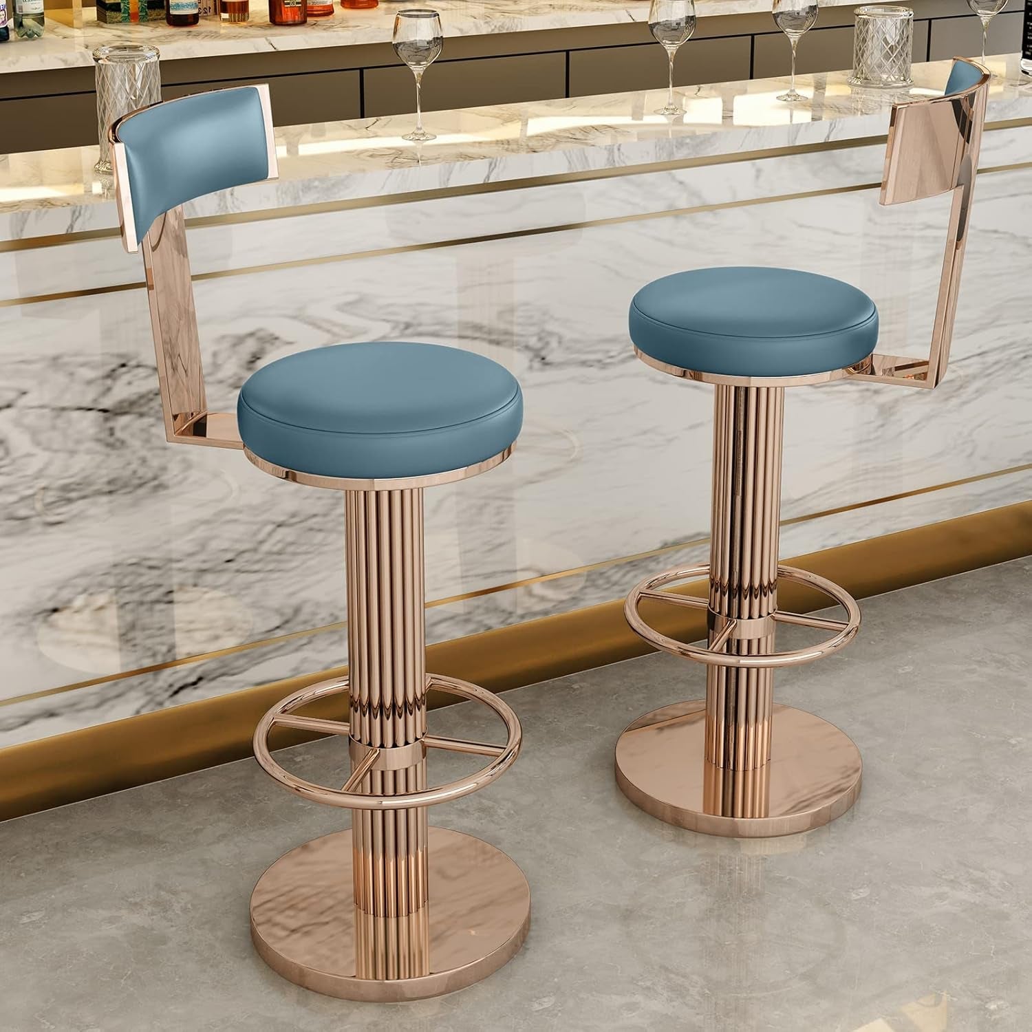 Blue Adjustable Height Counter Height Bar Stool With Backrest