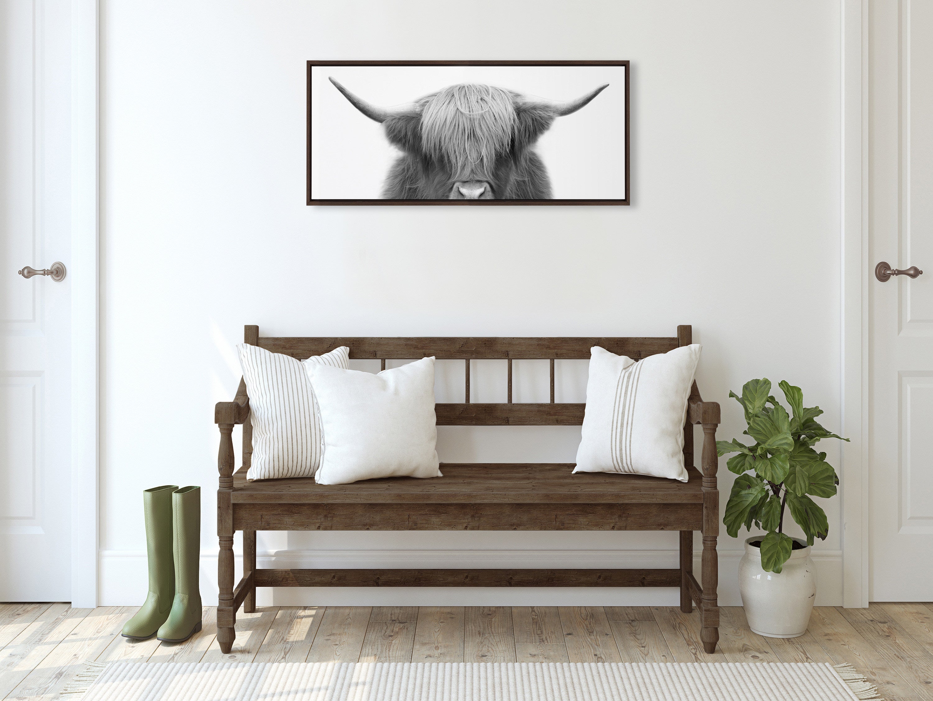 Sylvie Hey Dude Highland Cow Framed Canvas by The Creative Bunch Studio
