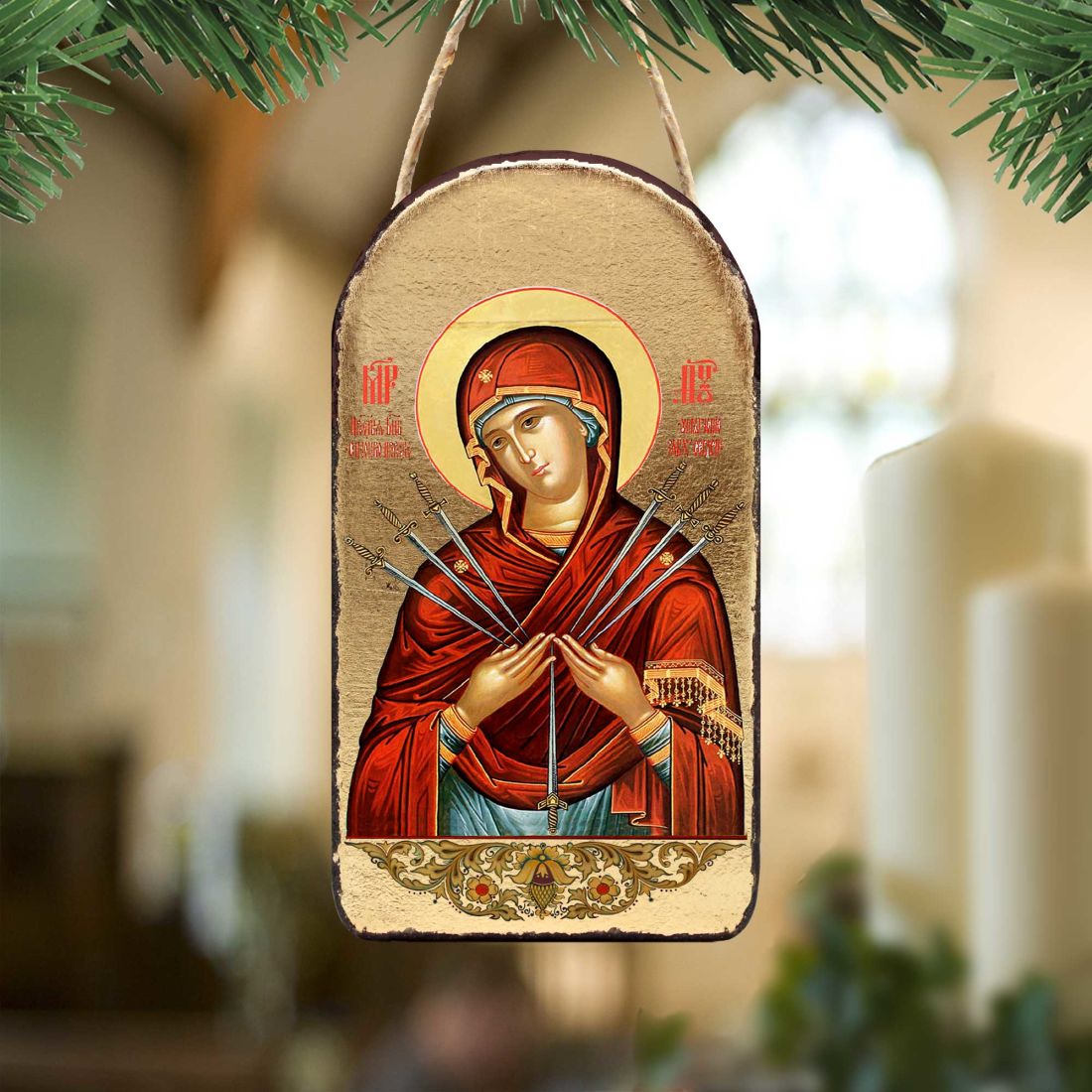 Virgin Mary of The Seven Swords Religious Christian Sacred Icon Ornament | Inspirational Icon Décor - 87037-0