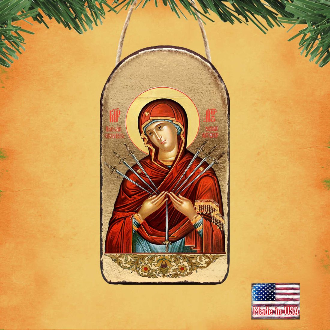 Virgin Mary of The Seven Swords Religious Christian Sacred Icon Ornament | Inspirational Icon Décor - 87037-1