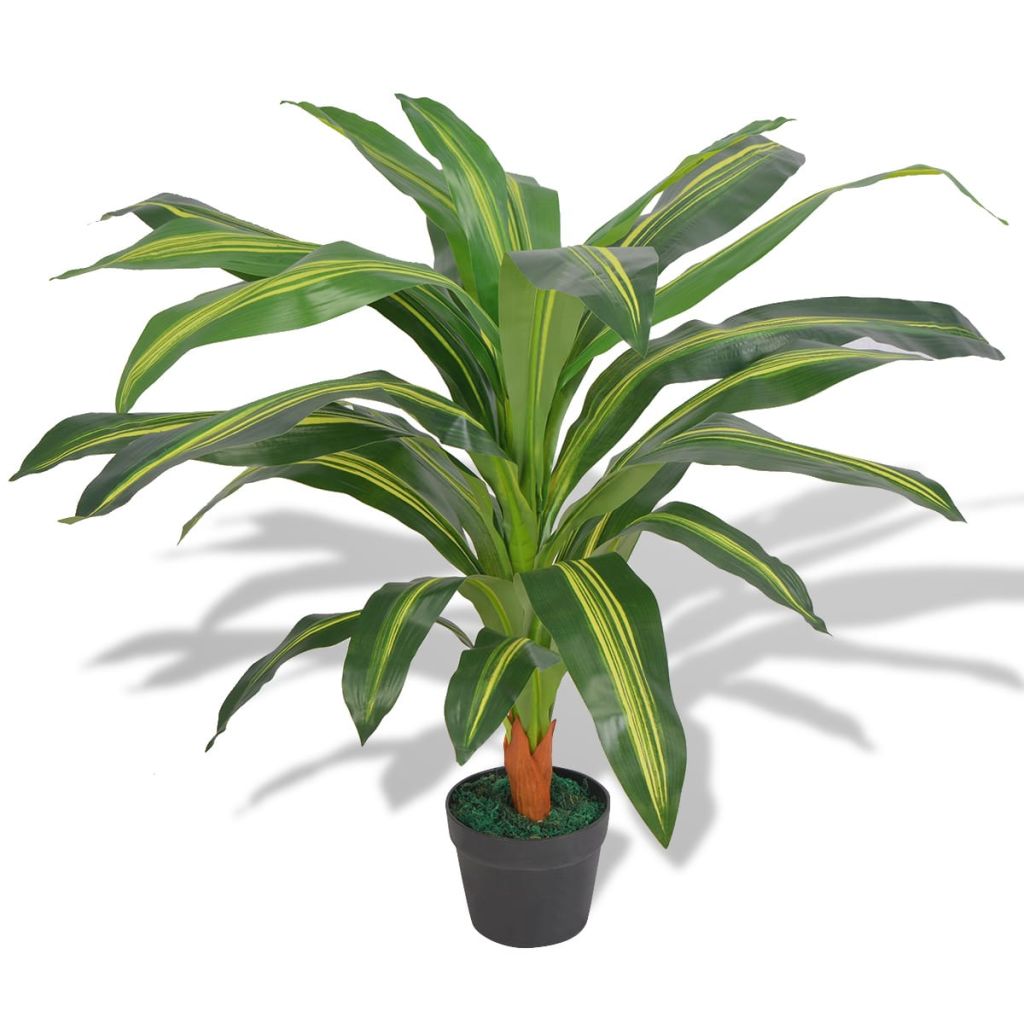 vidaXL Artificial Dracaena Plant with Pot 35.4" Green-0