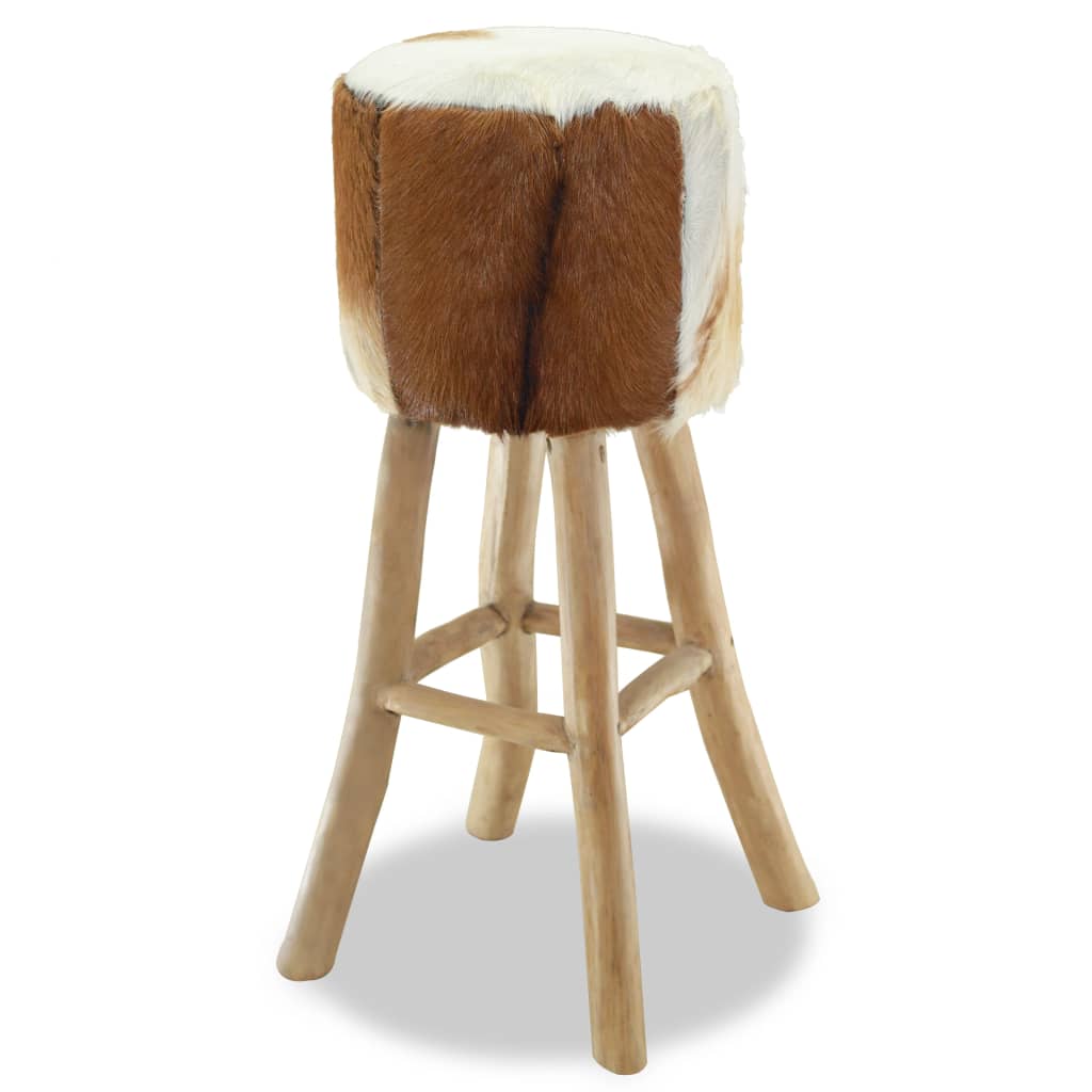 vidaXL Bar Stool Real Leather and Solid Teak Wood-4