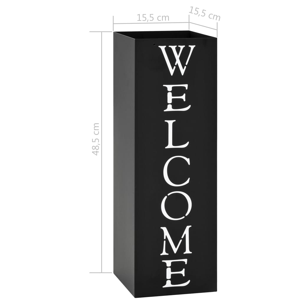 vidaXL Umbrella Stand Welcome Steel Black-4